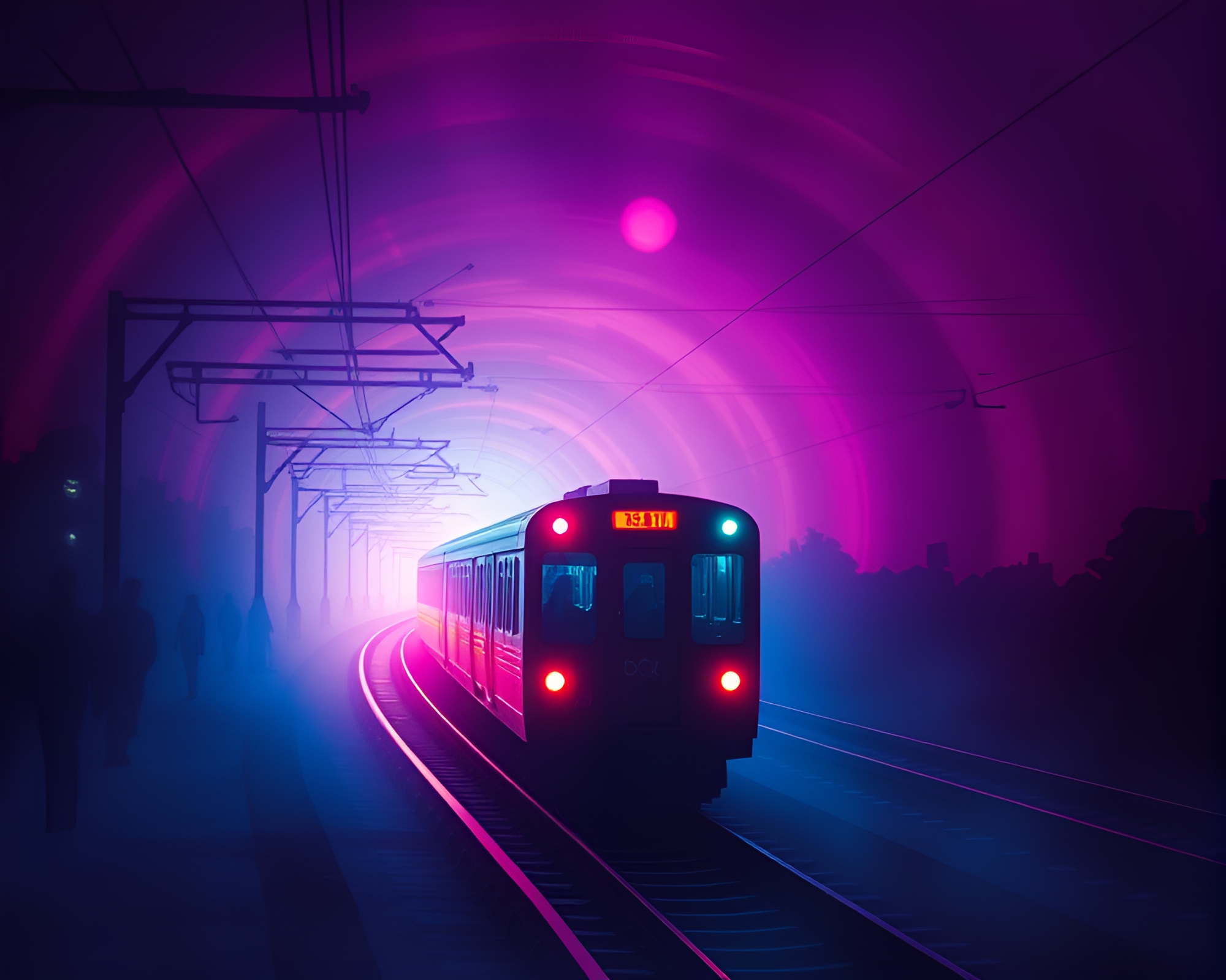 Spiral Train in Retro Vaporwave Silhouette – free AI stock image