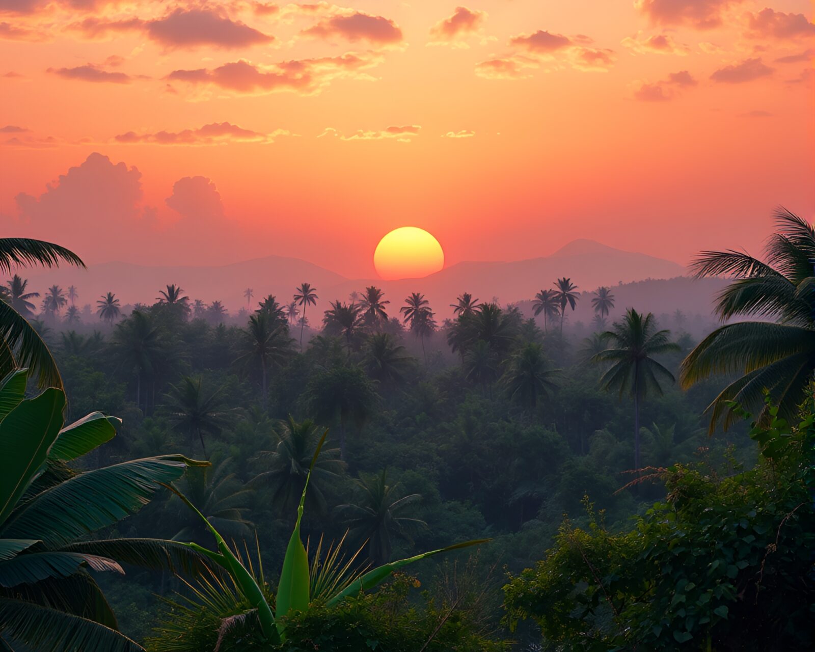 Colorful beadwork accents in lush jungle at sunrise
