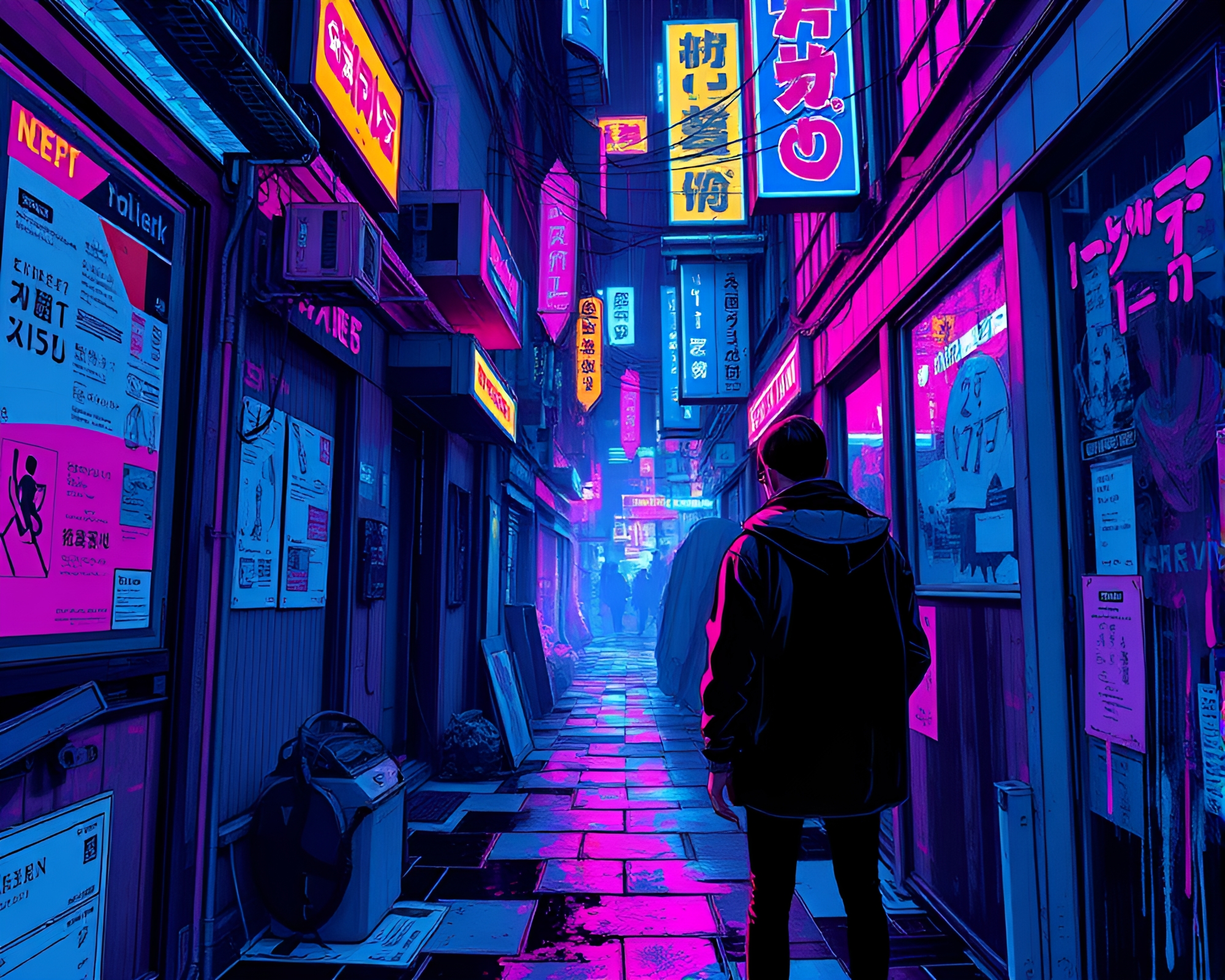Neon Cyberpunk Alley Fashion Scene – free AI stock image