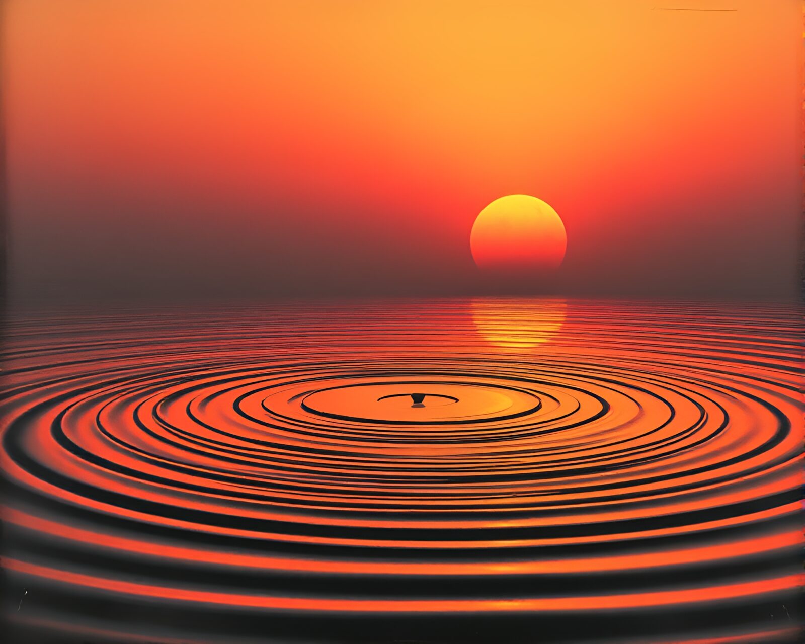 Vinyl record reflecting in rippling water at sunset