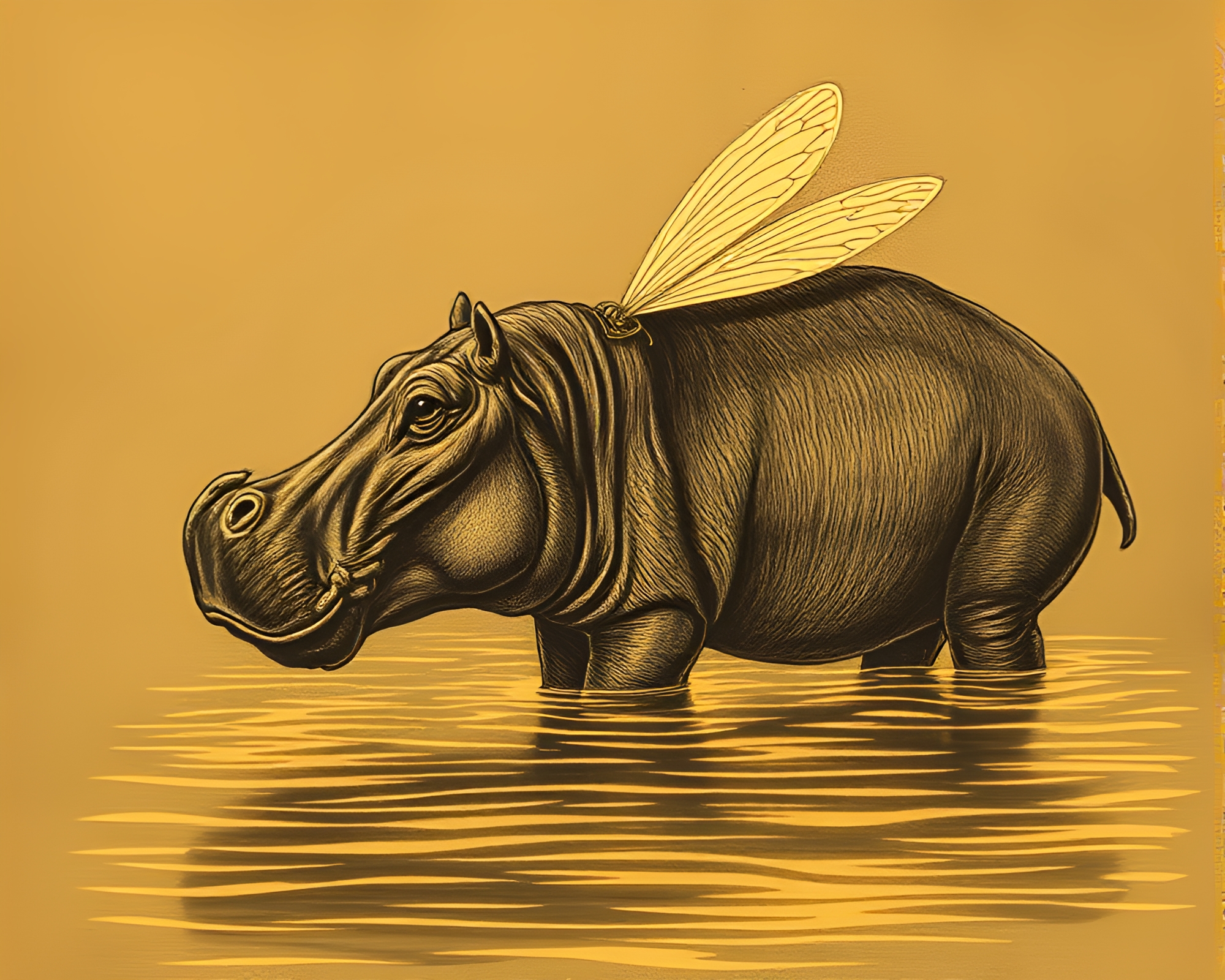 Hippopotamus Etching Dance in Sepia Firefly Light – free AI stock image