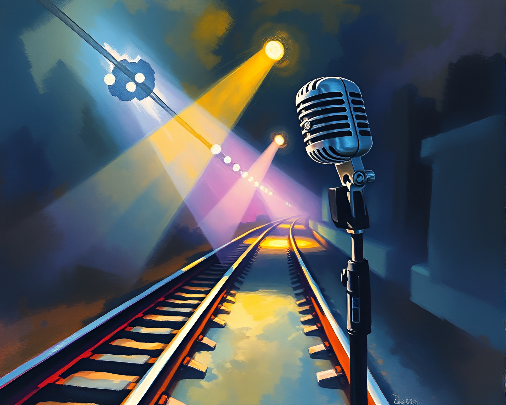 Microphone light trail composition with theatrical lighting – free AI stock image