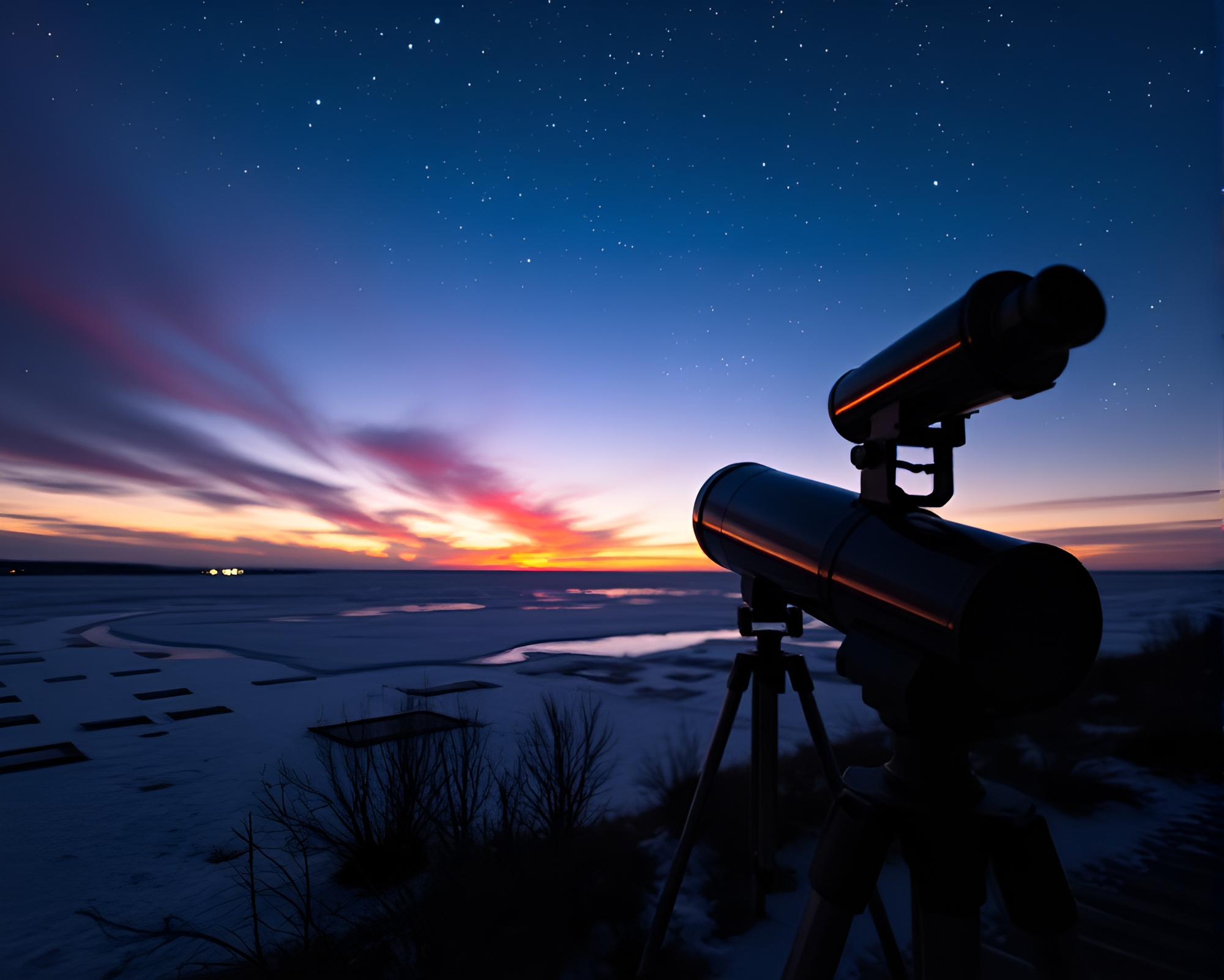 Surreal Telescope View: Polar Twilight Trompe-l’oeil – free AI stock image