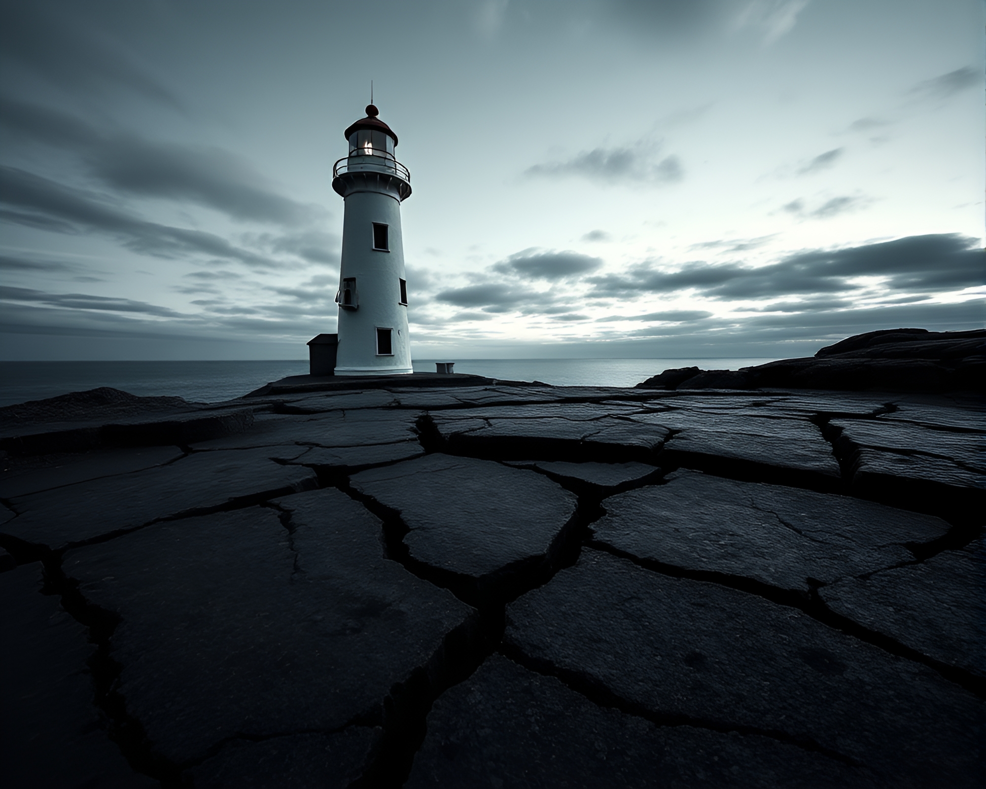 Desolate Lighthouse on Cracked Earth – free AI stock image