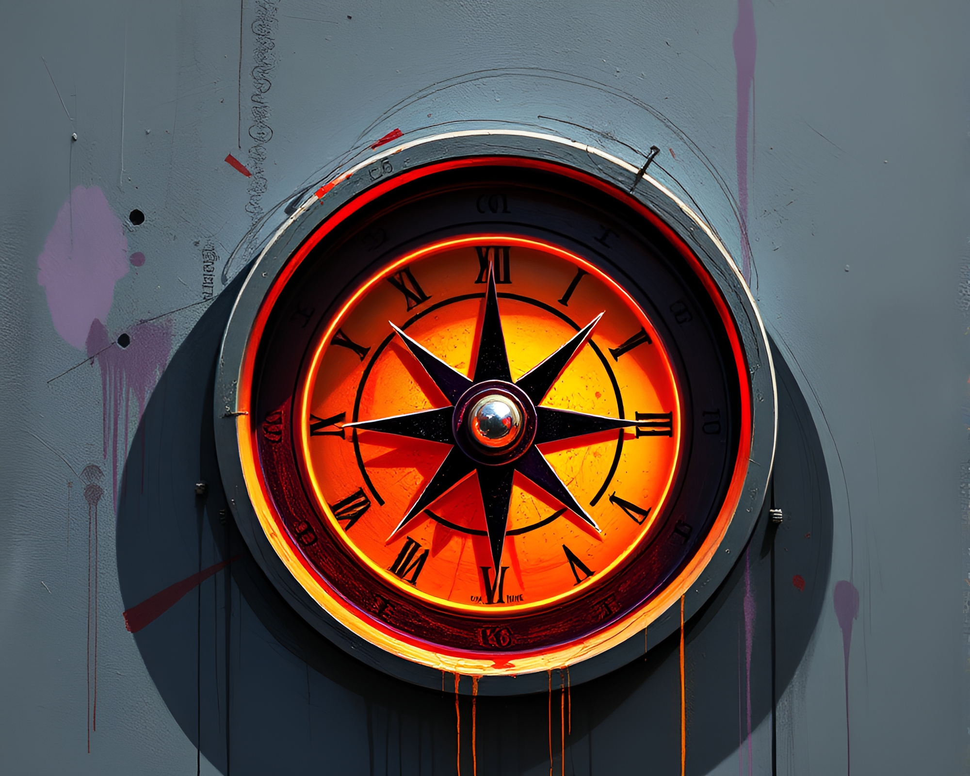 Neon Graffiti Pocket Sundial in Action Painting Style – free AI stock image