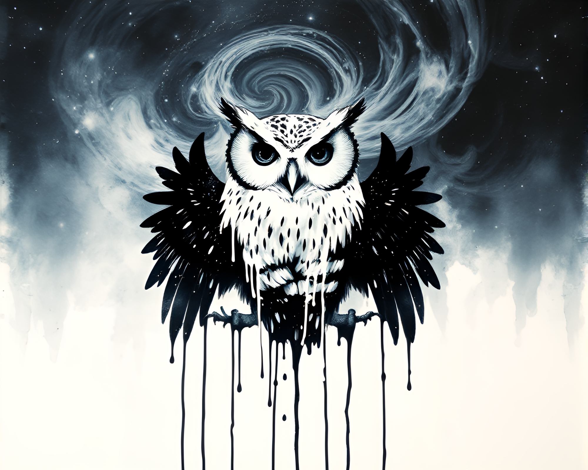 Mysterious Owl Double Exposure Milky Way Ink Art – free AI stock image