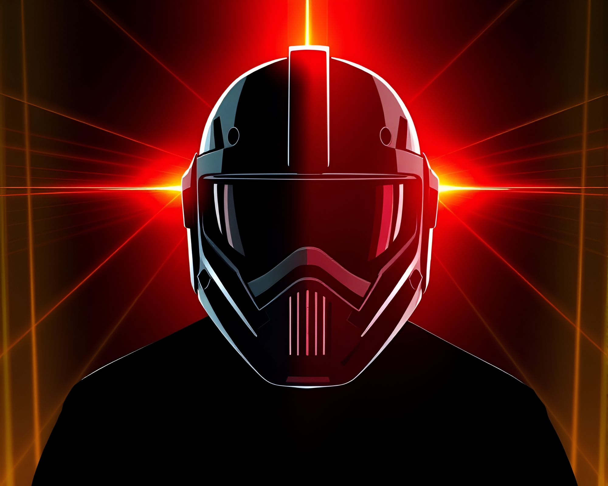 Helmeted Figure in Laser Beam Illumination – free AI stock image