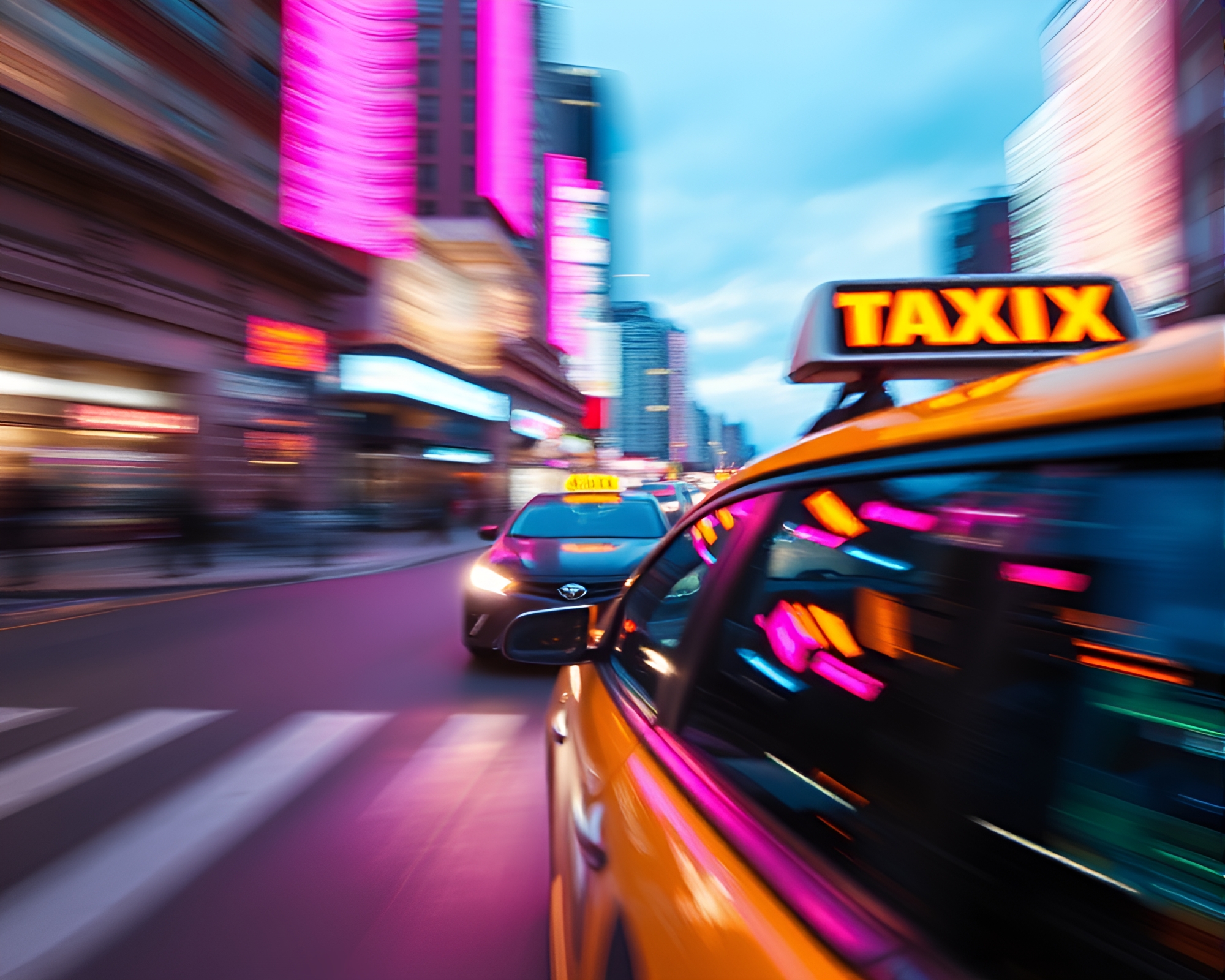 Gothic Horror Taxi in Neon Streaks – free AI stock image