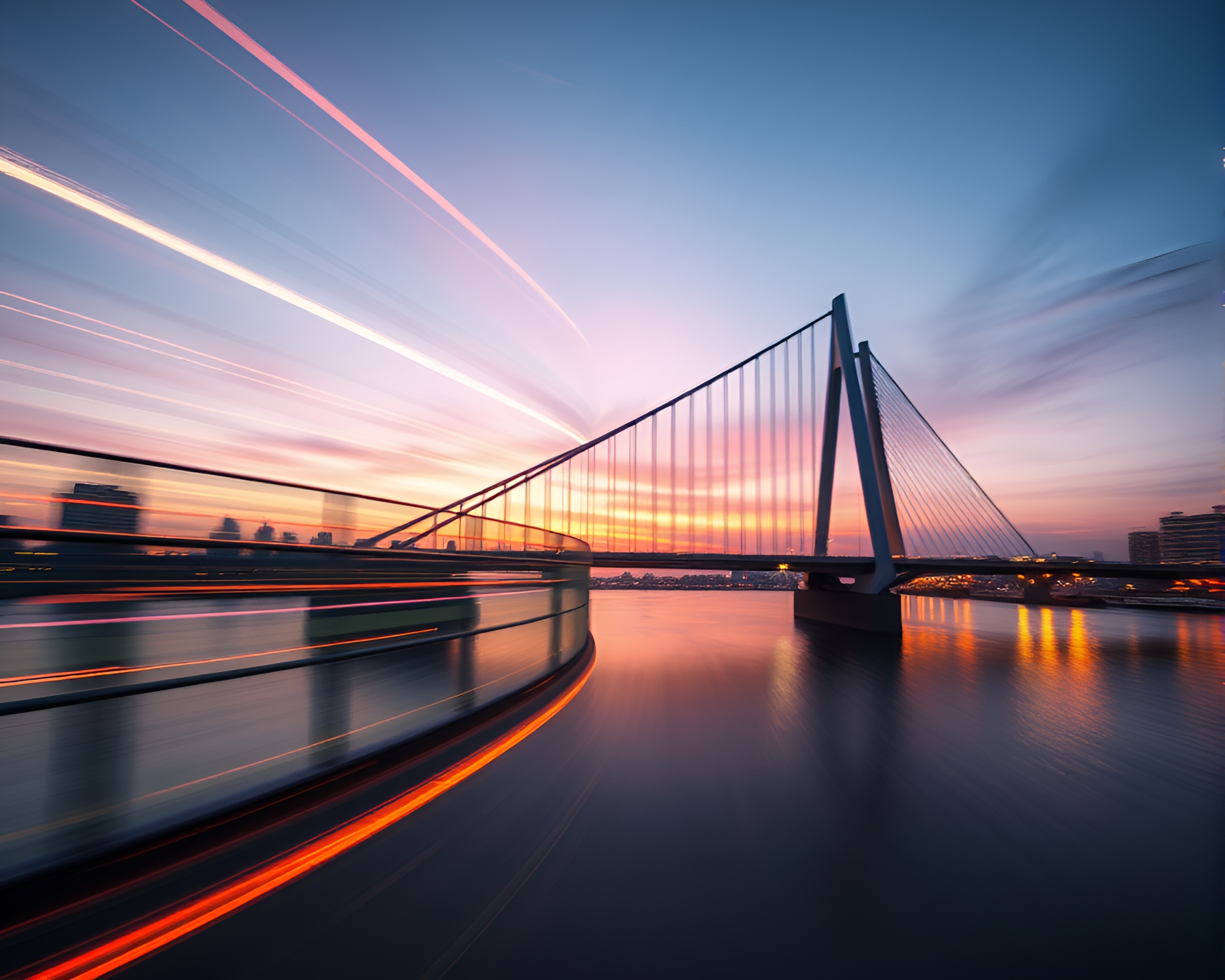 Ethereal Glass Bridge in Cool Dawn Light – free AI stock image