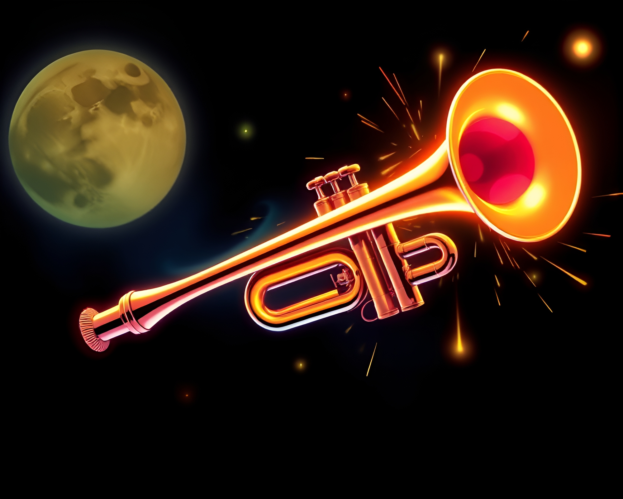 Glowing Trumpet Zoom Burst in Cel Shaded Style – free AI stock image