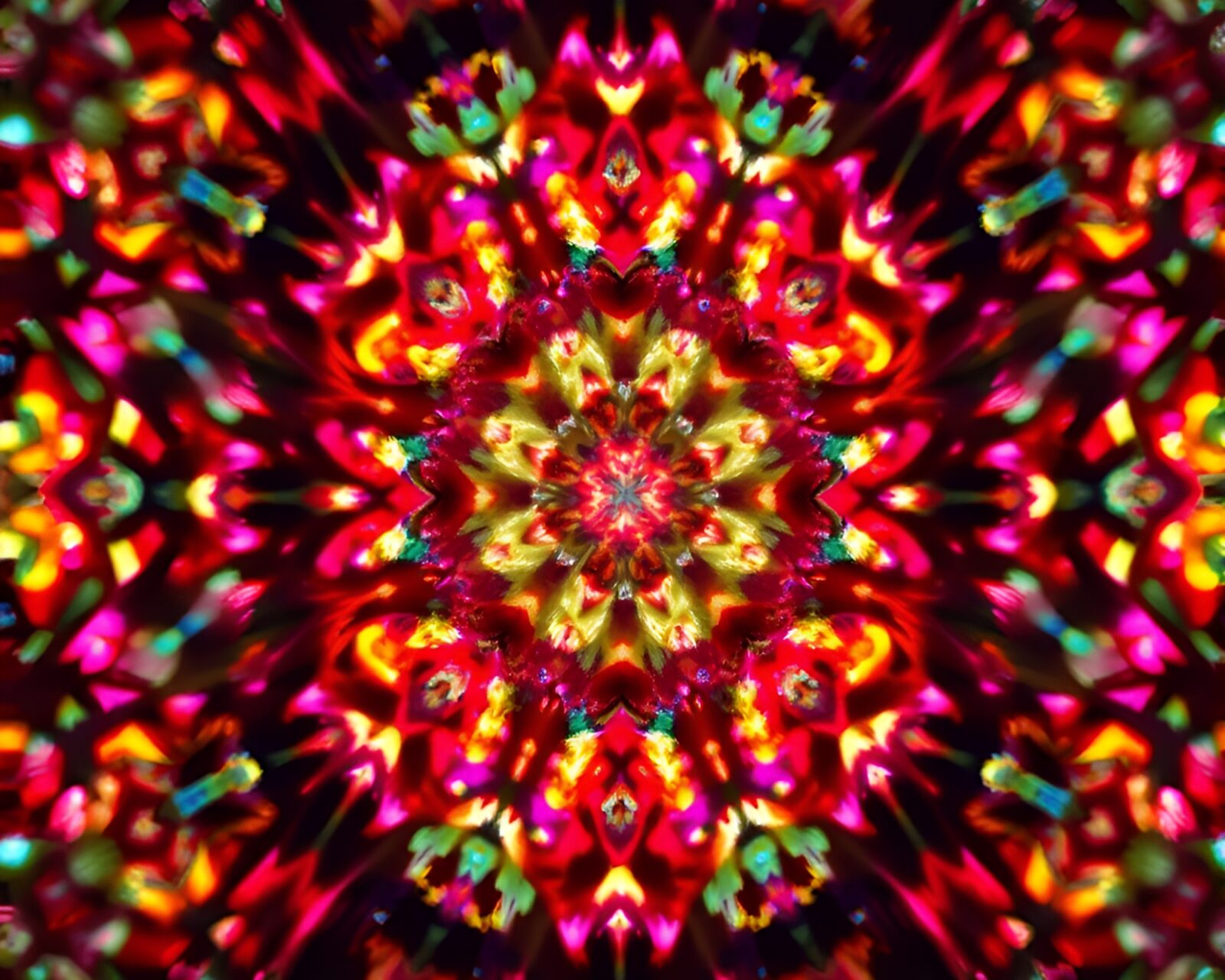 Vibrant low light photograph of surreal kaleidoscope dream