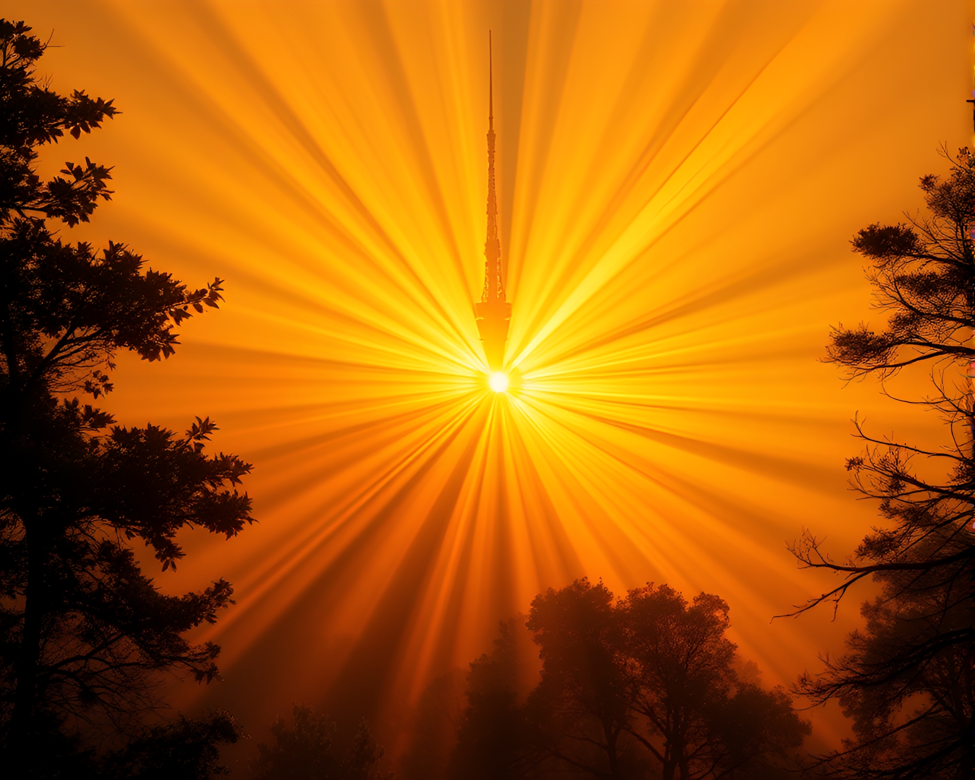 Tower of Light: Morning Laser Show – free AI stock image