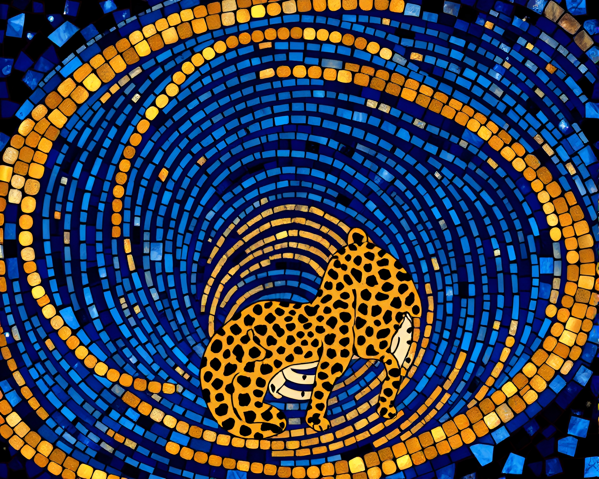 Twilight Swirls: Cheetah Mosaic Art – free AI stock image