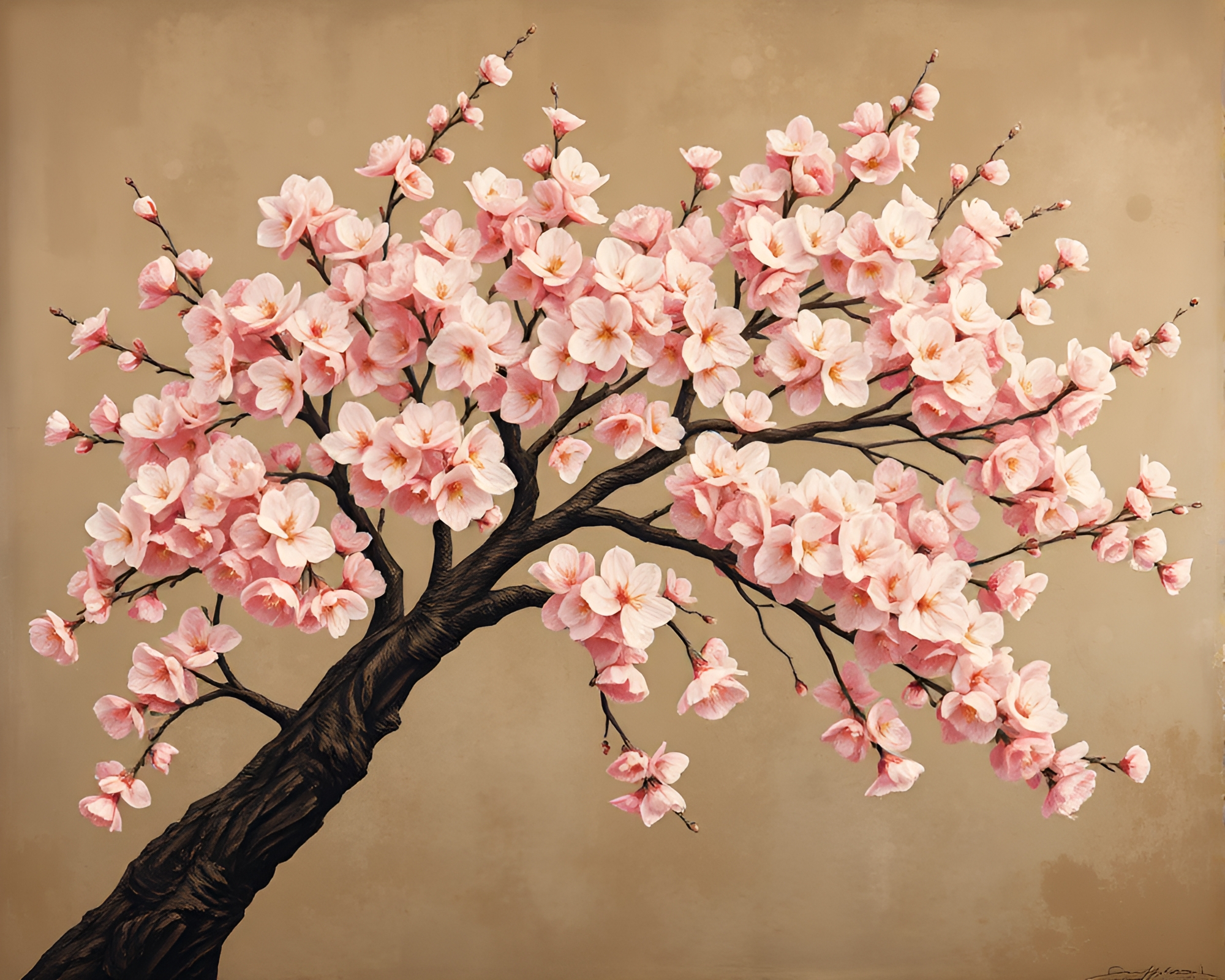 Cherry Blossom Tree Bubble Cluster Mural Painting – free AI stock image