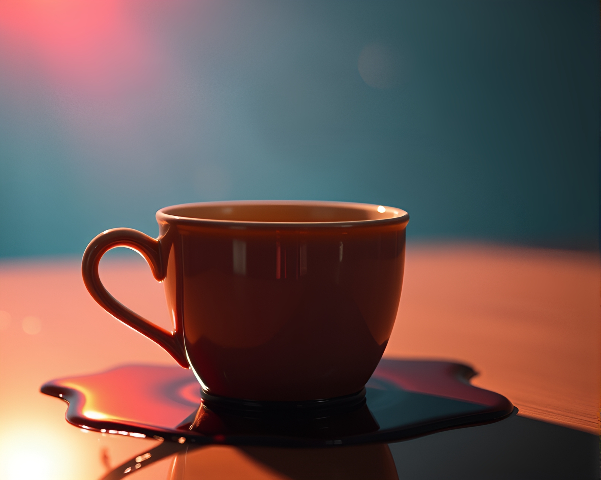 Oil Slick Rainbow Coffee Cup Fantasy Scene – free AI stock image