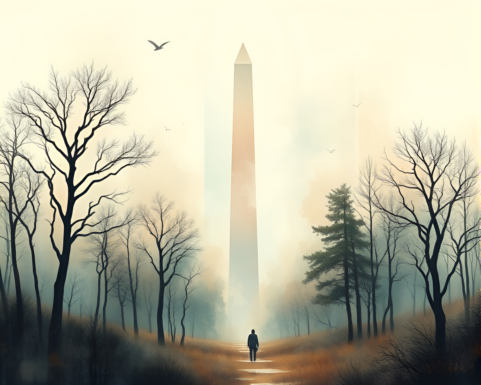 Glitchy Watercolor Obelisk in Muted Pastels – free AI stock image