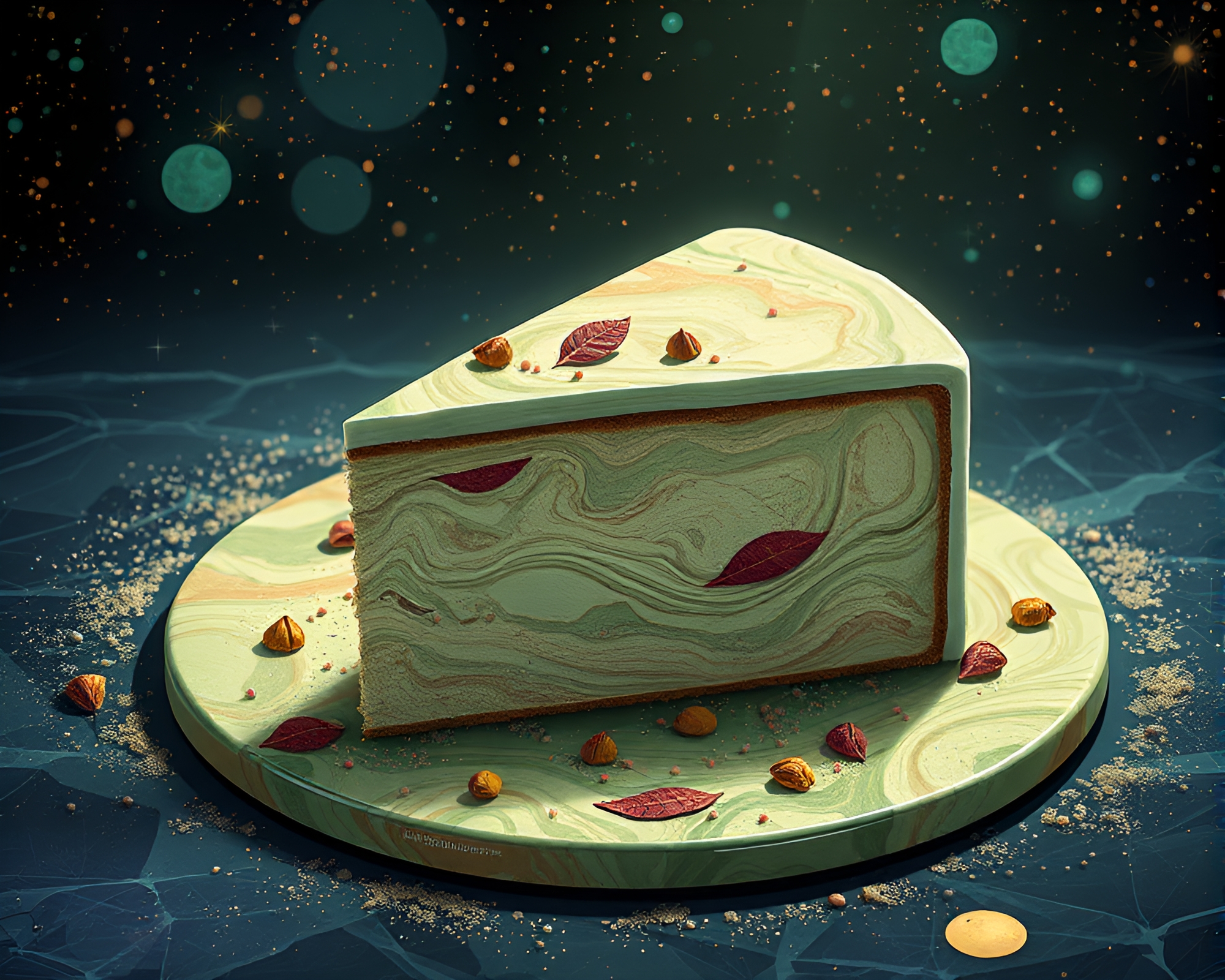 Cosmic Cake: Futuristic Leaf Litter Composition – free AI stock image