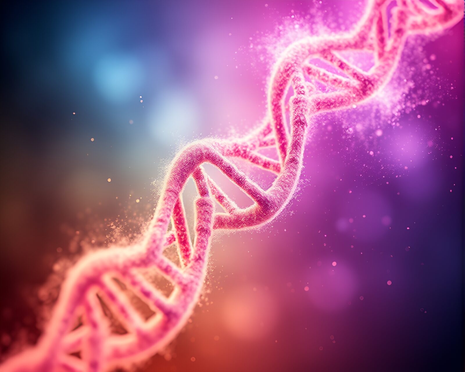 Abstract line art of DNA helix in shimmering colors