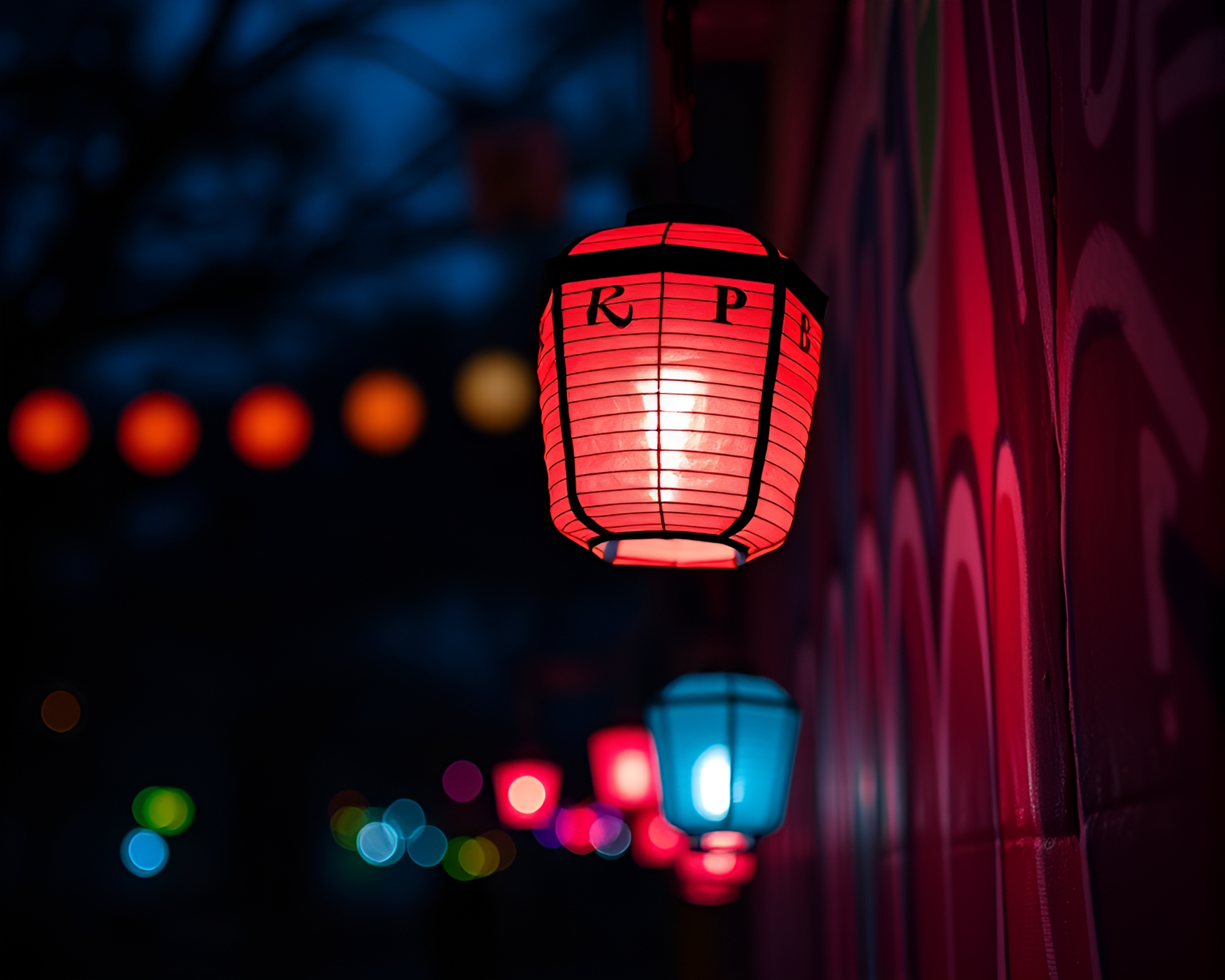 Vibrant Graffiti Lantern Illuminated with Light Painting – free AI stock image