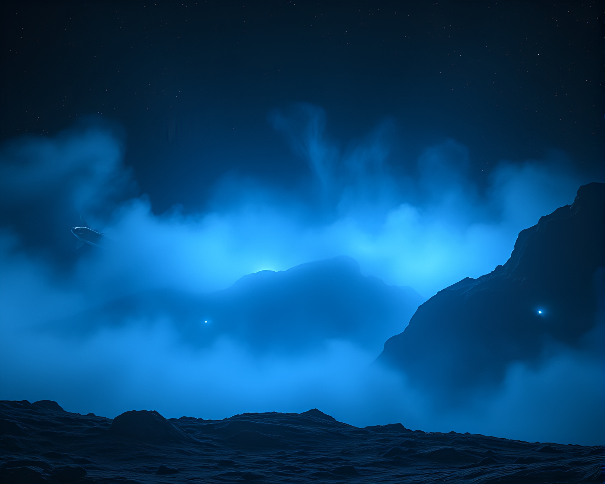 Engraved Space Habitat Lost in Cobalt Fog – free AI stock image