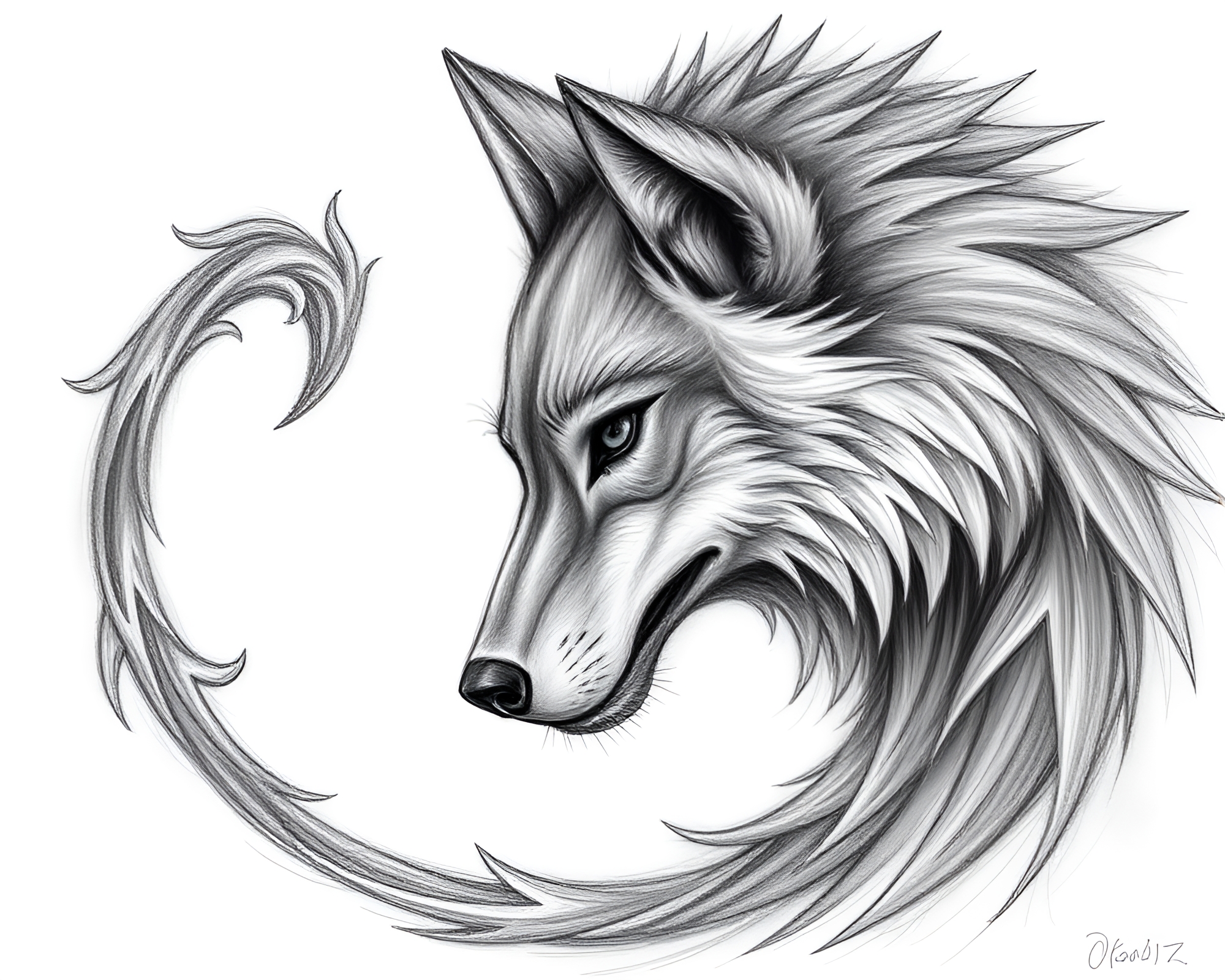 Werewolf Transformation in Fibonacci Spiral Pastel Drawing – free AI stock image