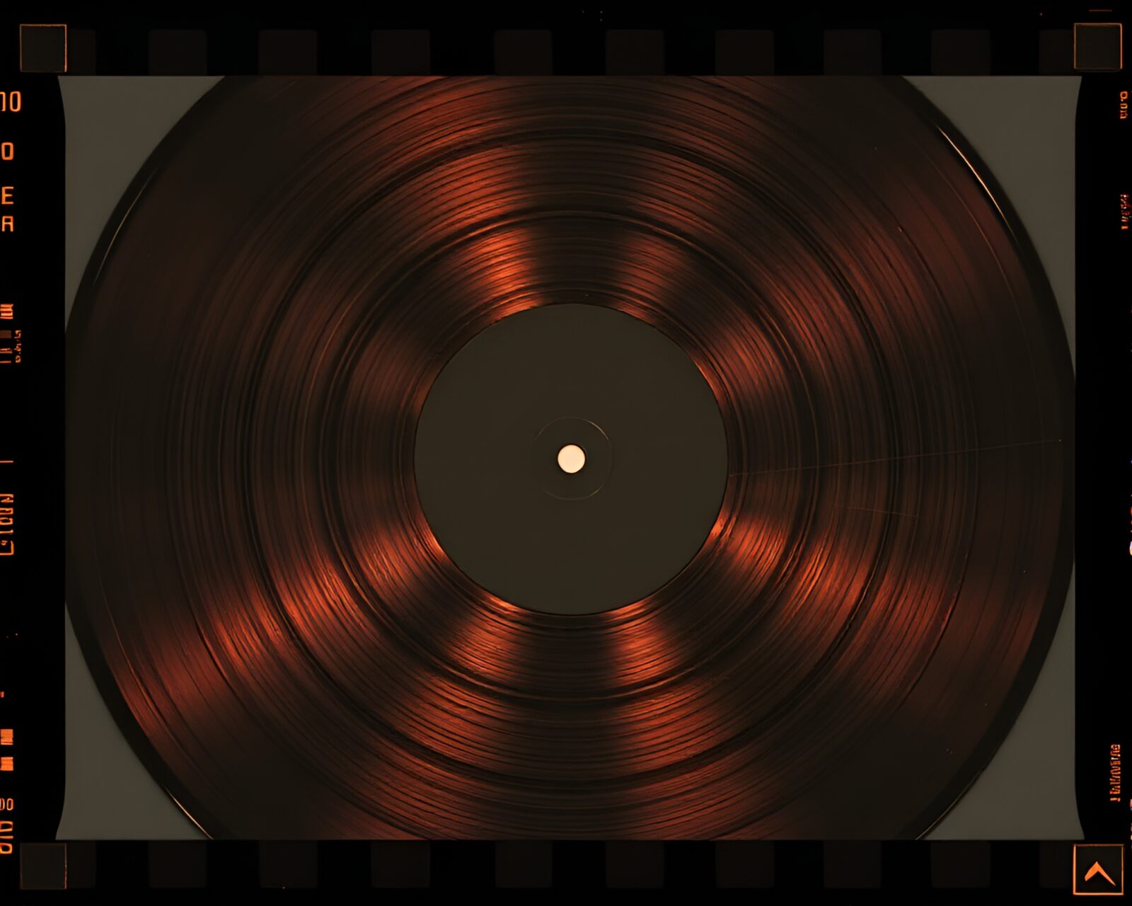 Environmental portrait featuring a vinyl record in rose gold light