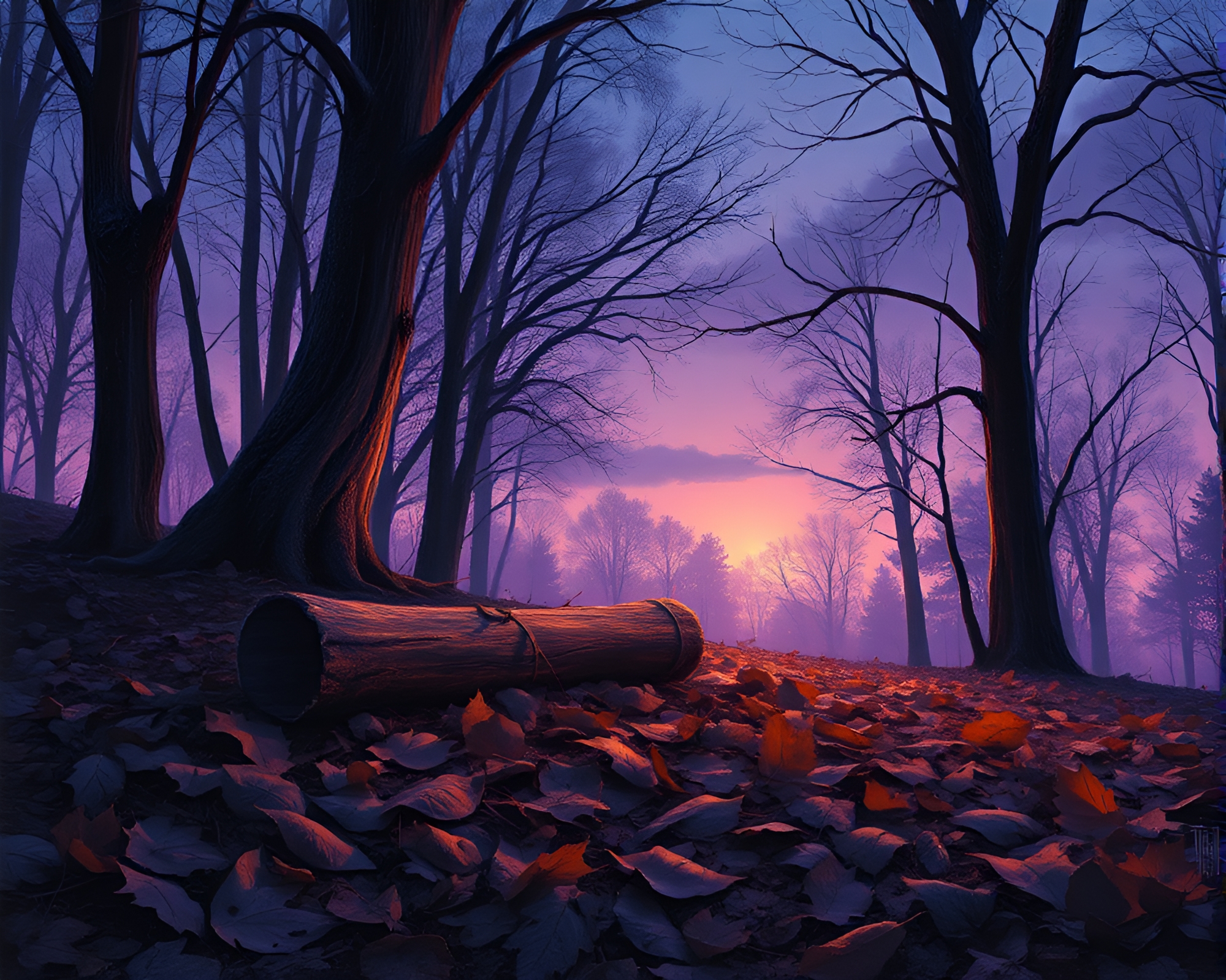 Baguette duet among twilight leaves in action paint – free AI stock image