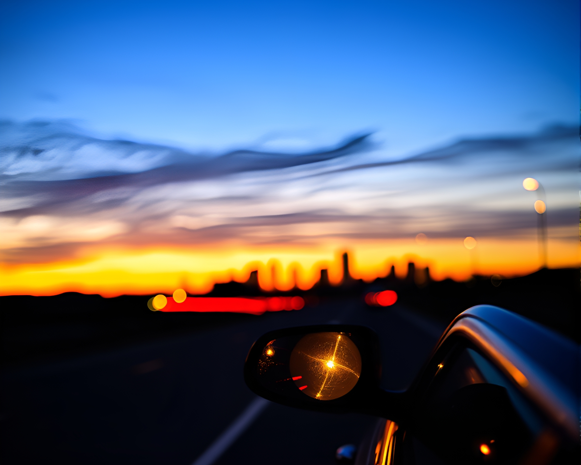 Incredible Lantern-Lit Car Light Trails at Sunset – free AI stock image