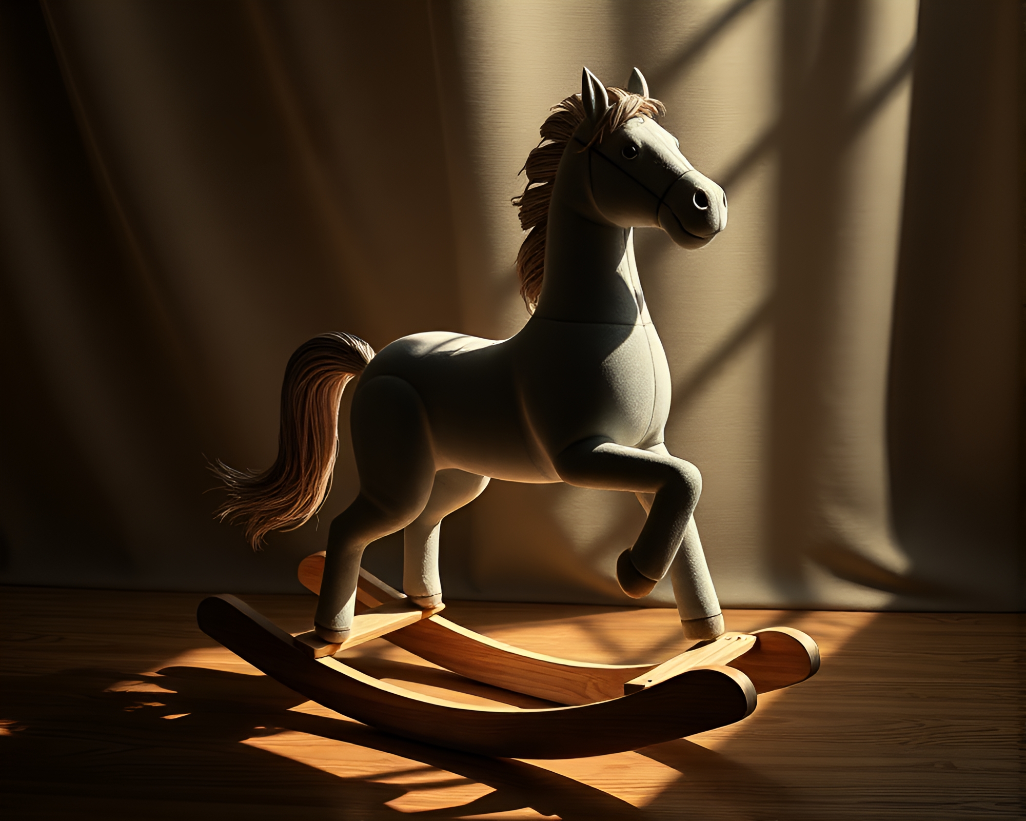 Surreal Wooden Rocking Horse Fabric Folds Illustration – free AI stock image