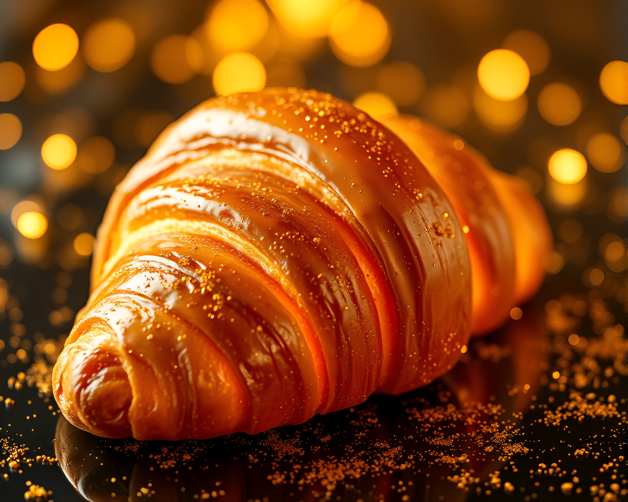 Op Art Croissant with Gold Foil Detailing – free AI stock image