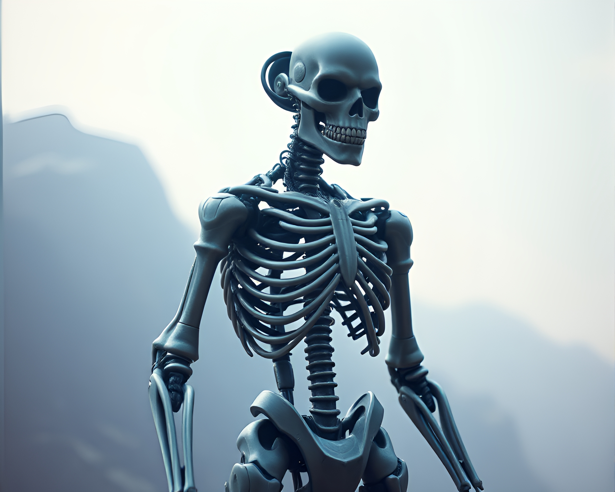 Retro Exoskeleton Suit with Soft Focus Background – free AI stock image