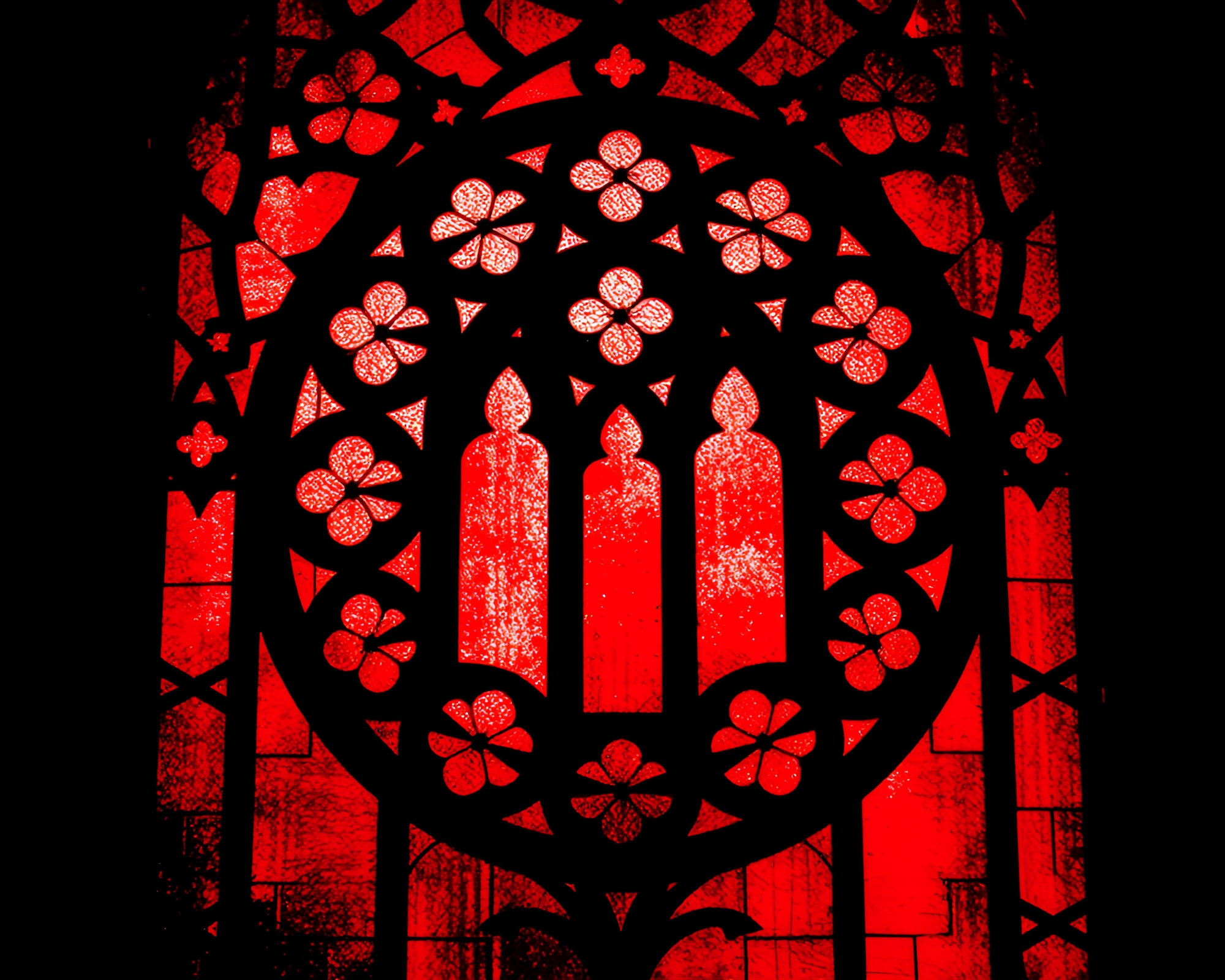 Monochrome Red Stained-Glass Window Mosaic at Night – free AI stock image