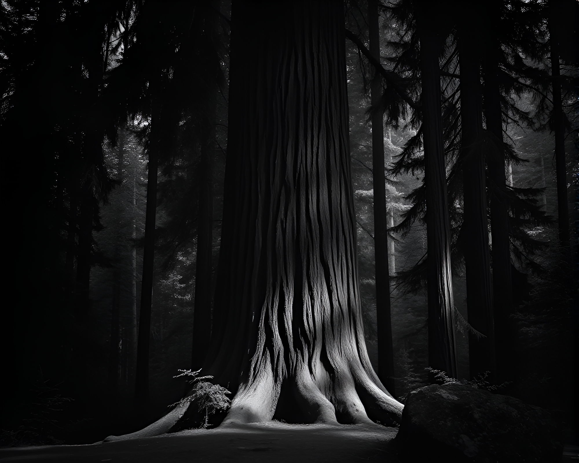 Ethereal Redwood: Off-center Crosshatch Composition – free AI stock image