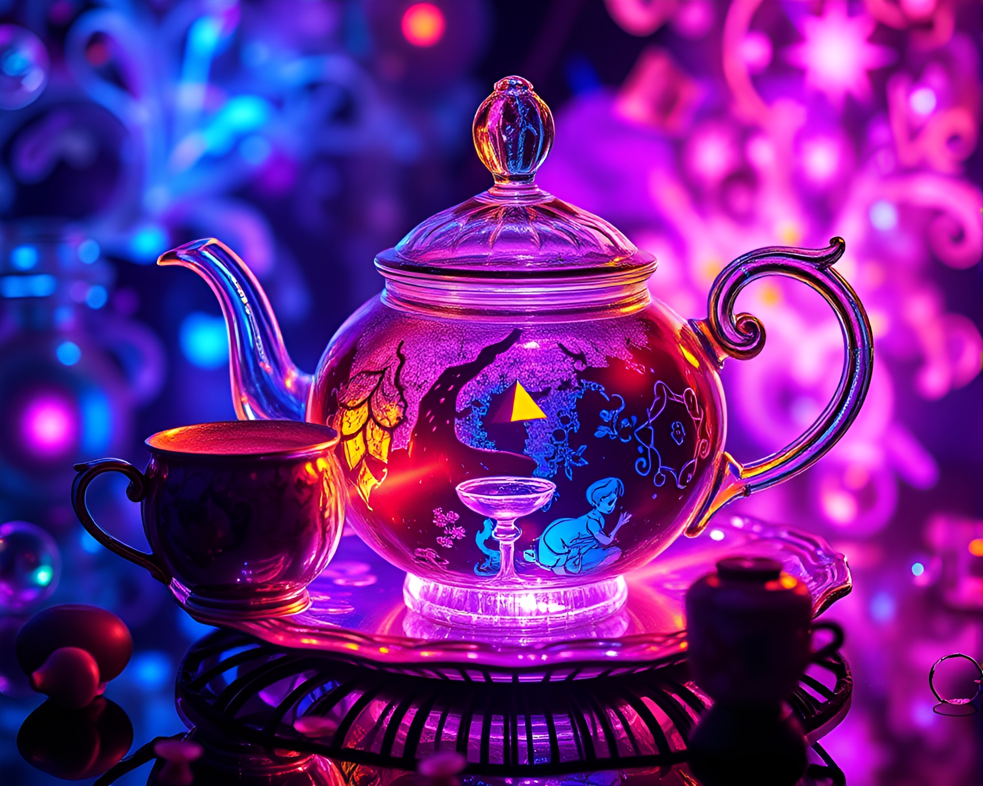 Fractal Tea Party with Fiber Optic Prism Refractions – free AI stock image