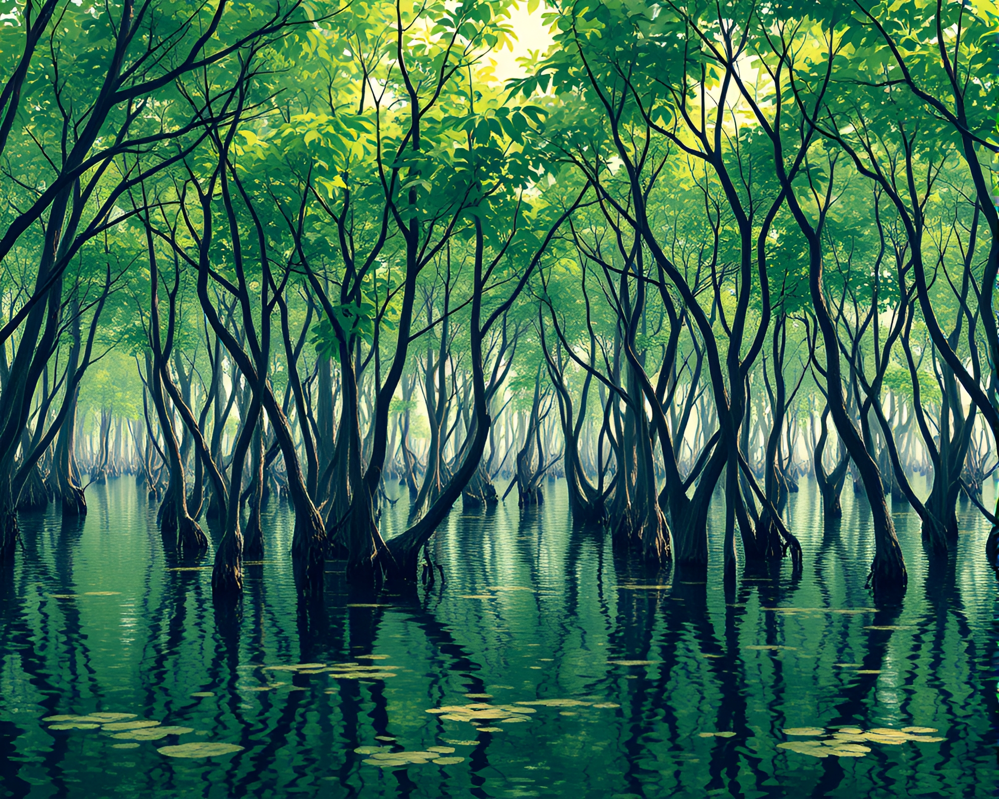 Enchanting Mangrove Swamp in Neural Dot Matrix – free AI stock image
