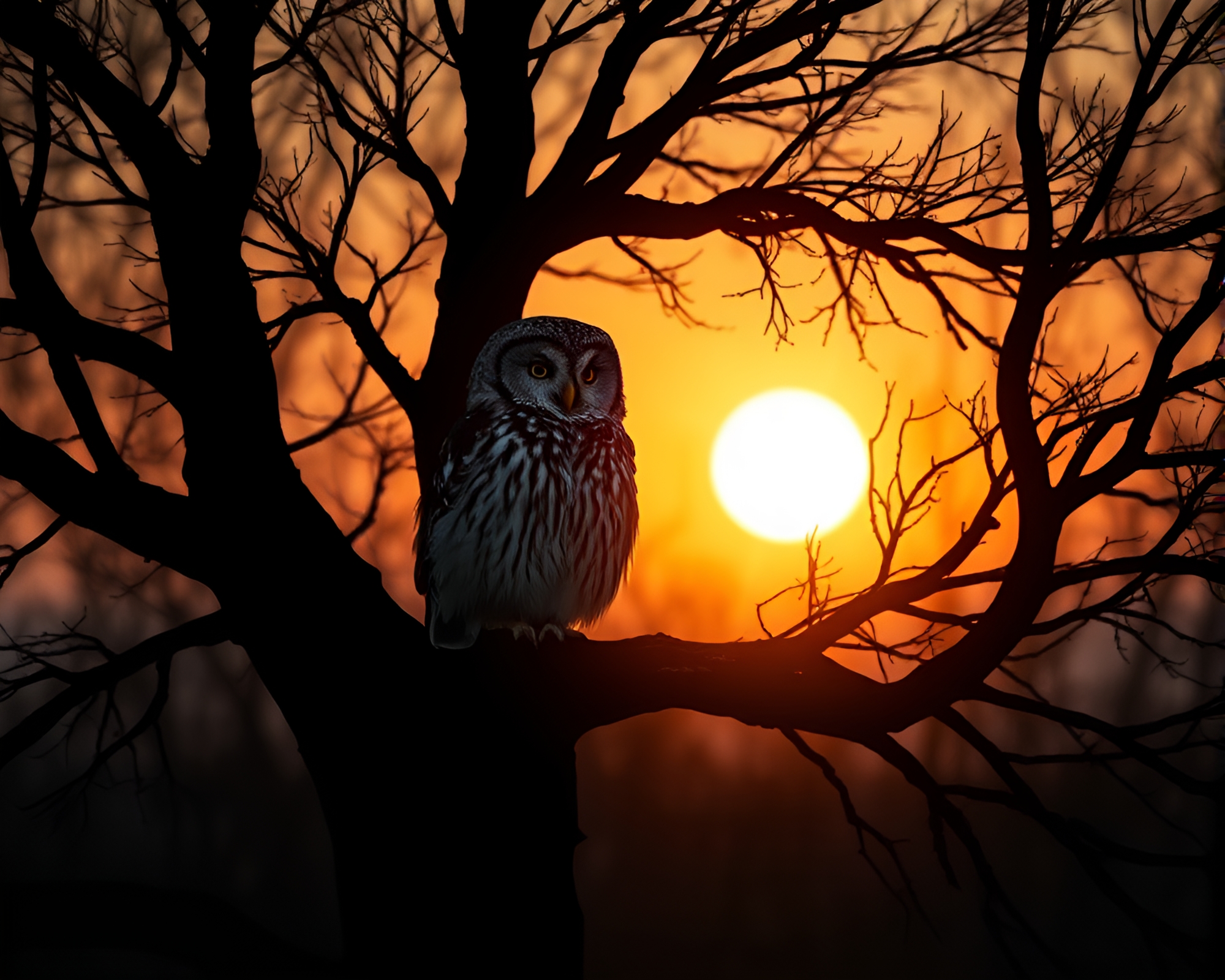 Enchanting Owl at Sunset in Crosshatch Style – free AI stock image