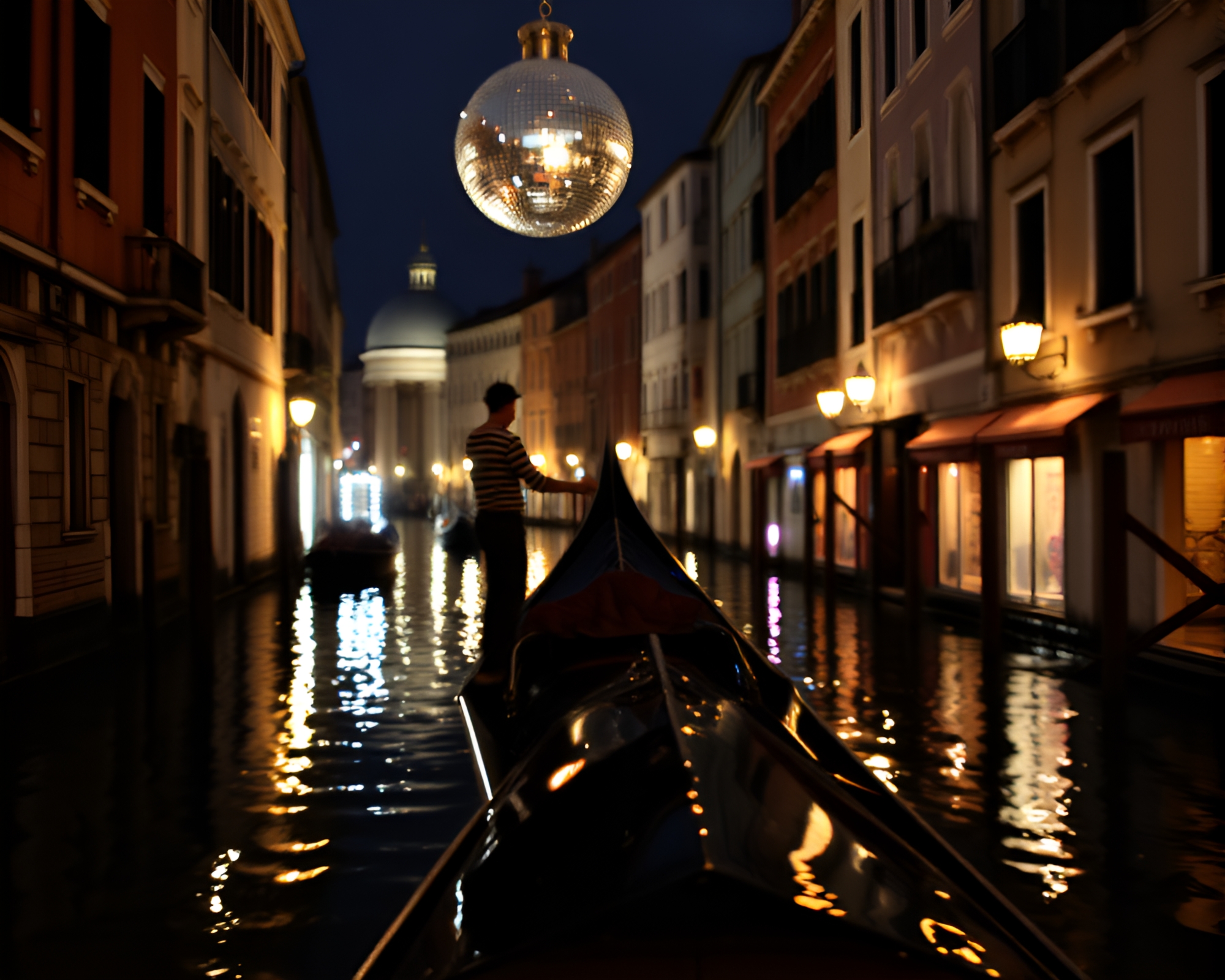 Glimmering Venetian Gondola in Mirror Shard Disco Reflection – free AI stock image