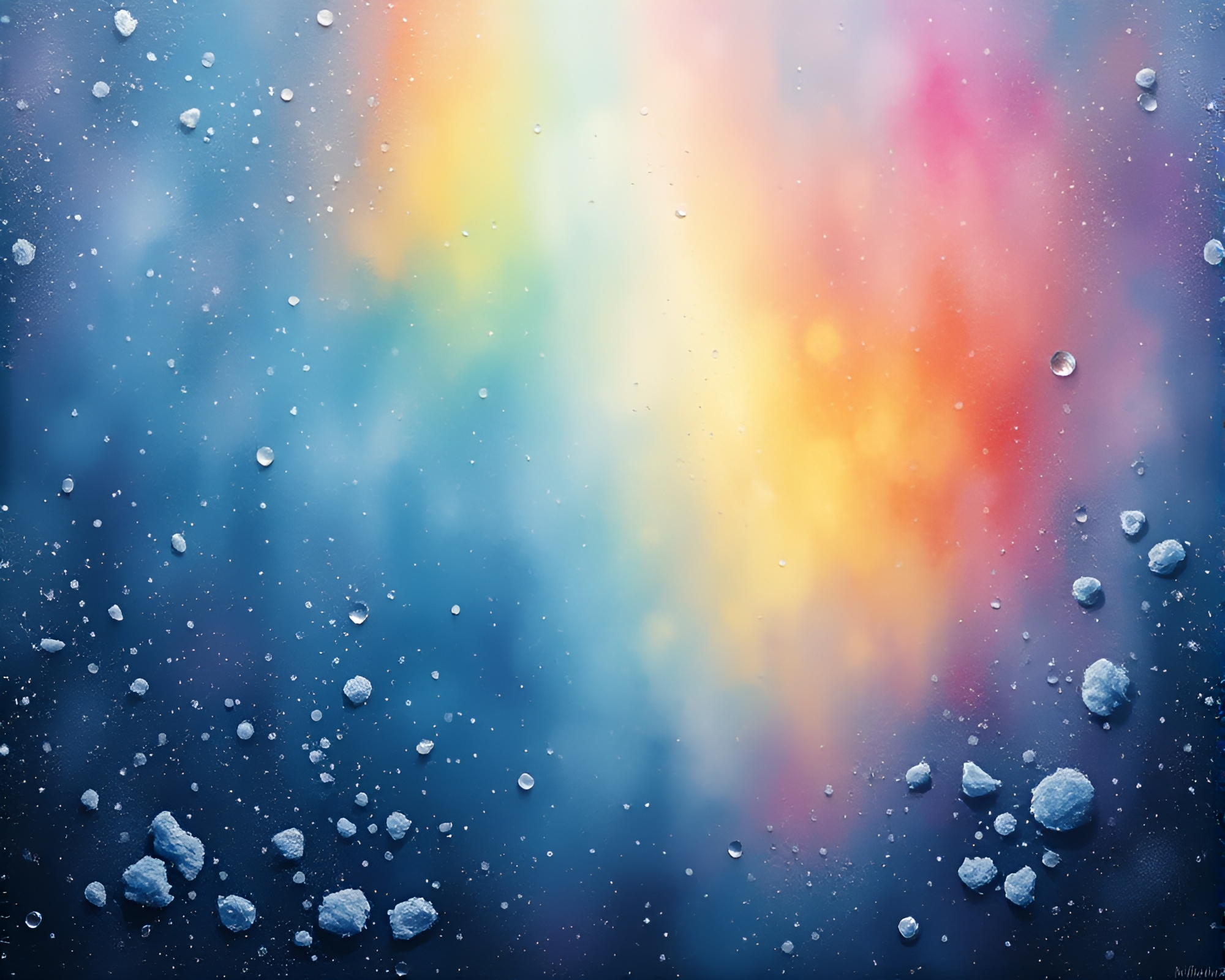 Frozen Cosmic Rainbow: Water Droplets Underpainting – free AI stock image