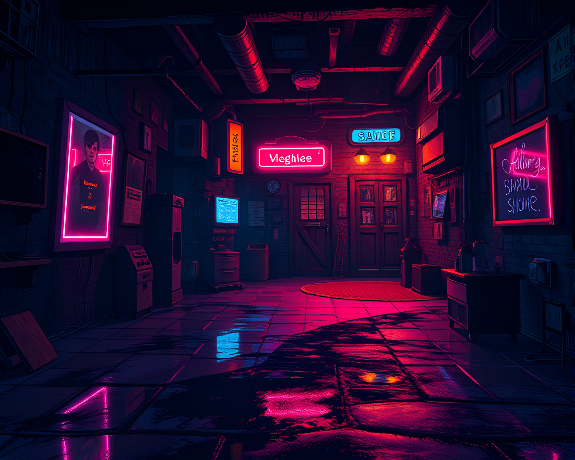 Neon Dwarf in Cyberpunk Attic Shadow Illustration – free AI stock image