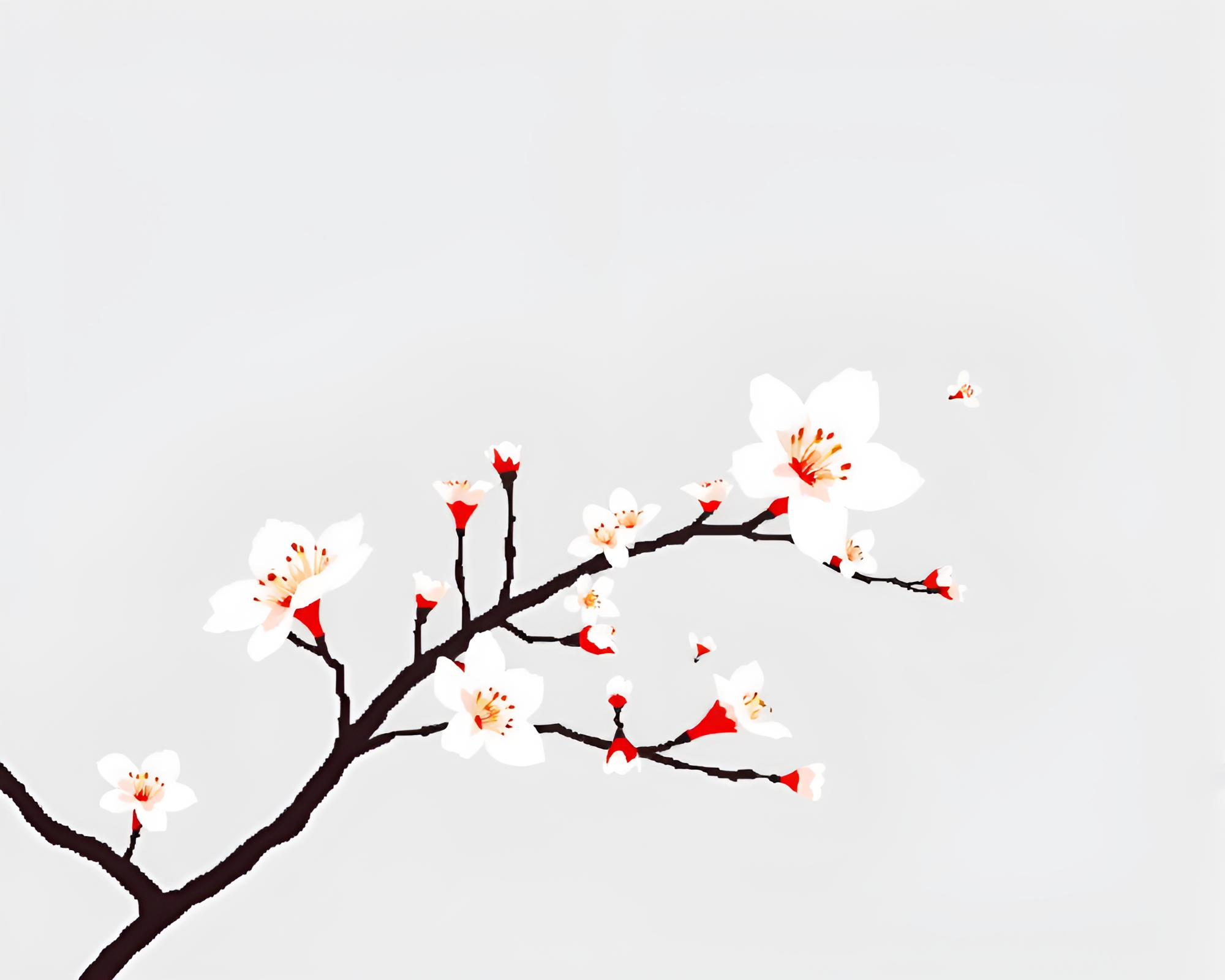 Spring Blossom Silhouette in Ivory White Pixelation – free AI stock image