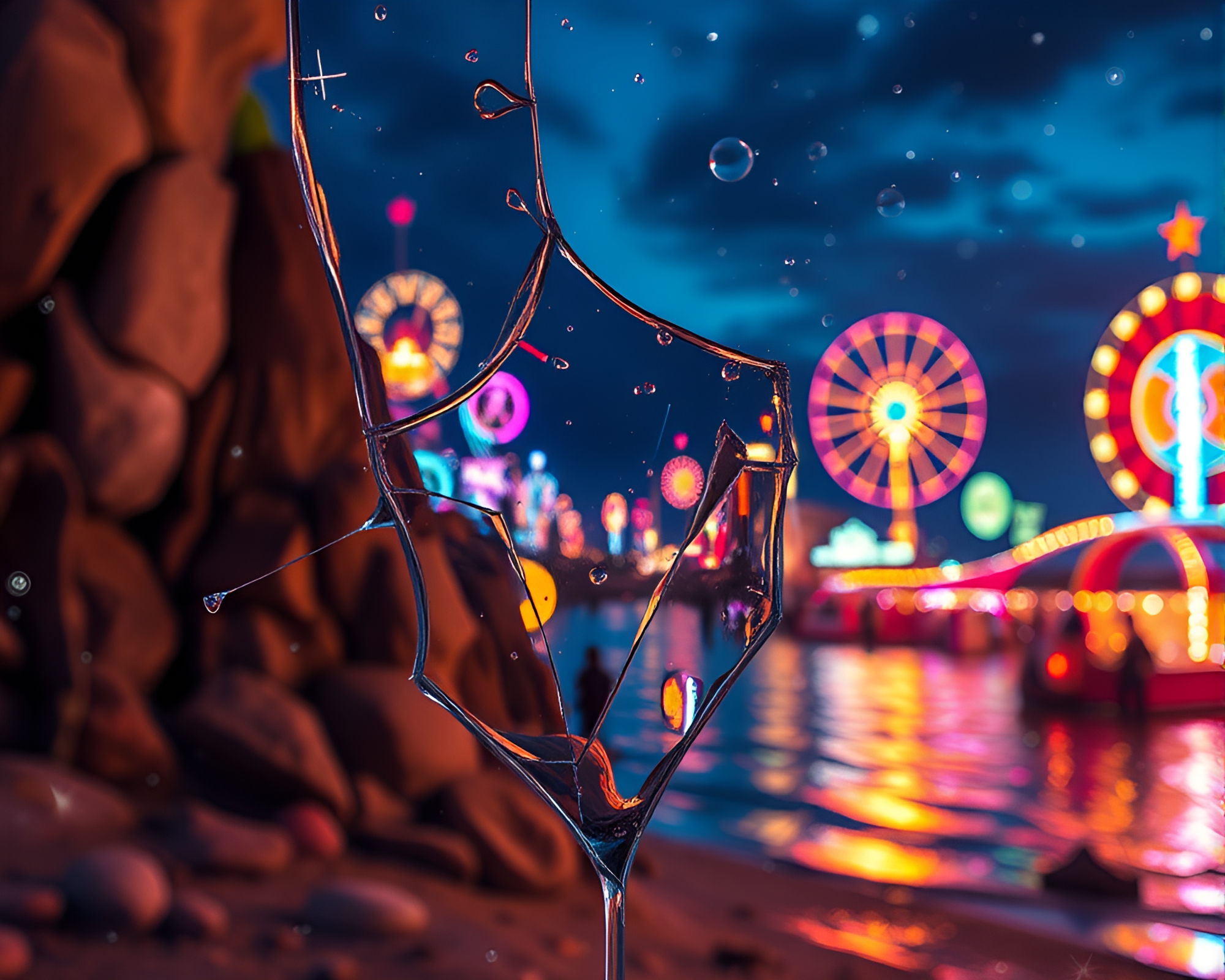 Shattered Glass Reef with Carnival Lights Anime Scene – free AI stock image