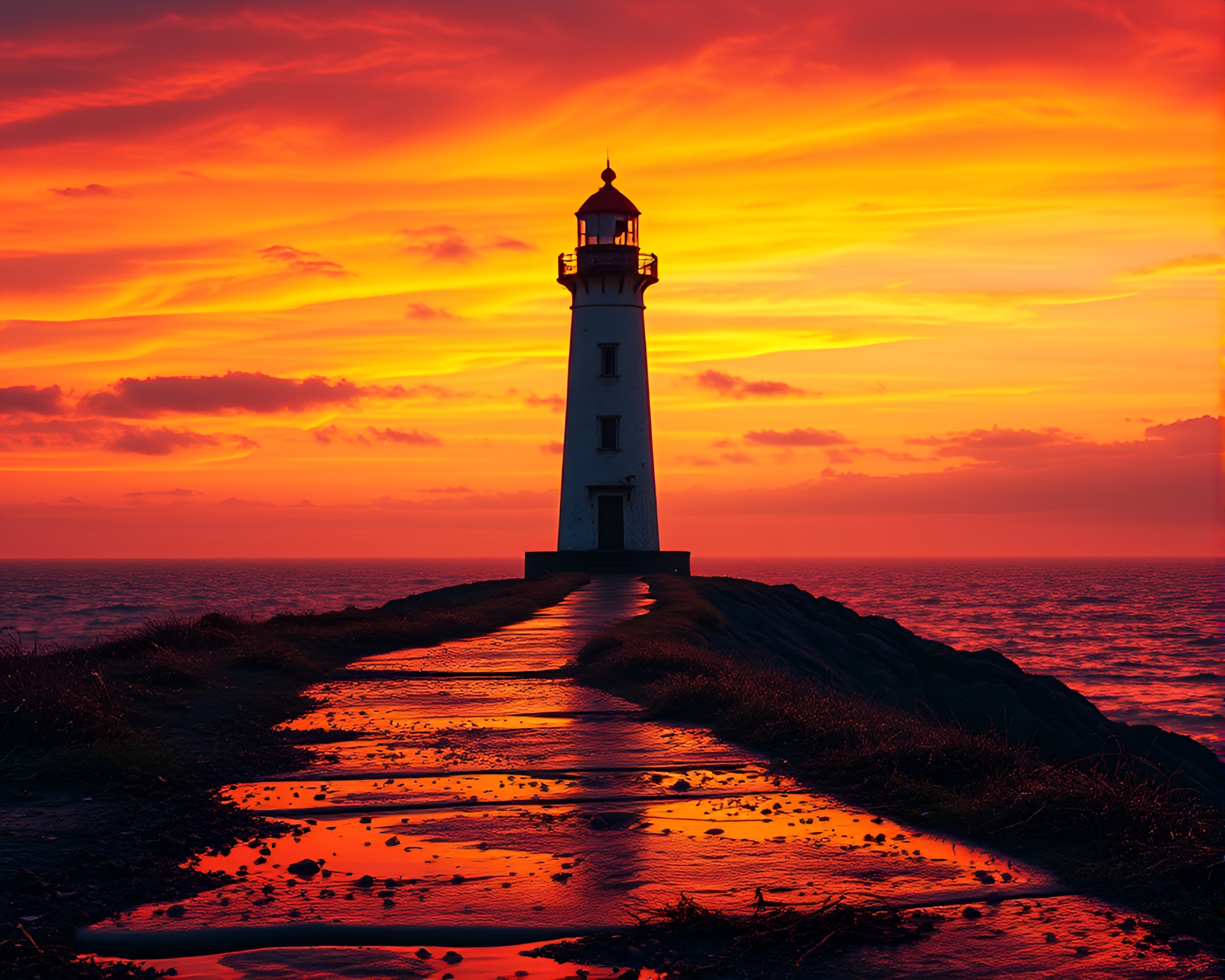 Dew-Kissed Abandoned Lighthouse at Sunset – free AI stock image