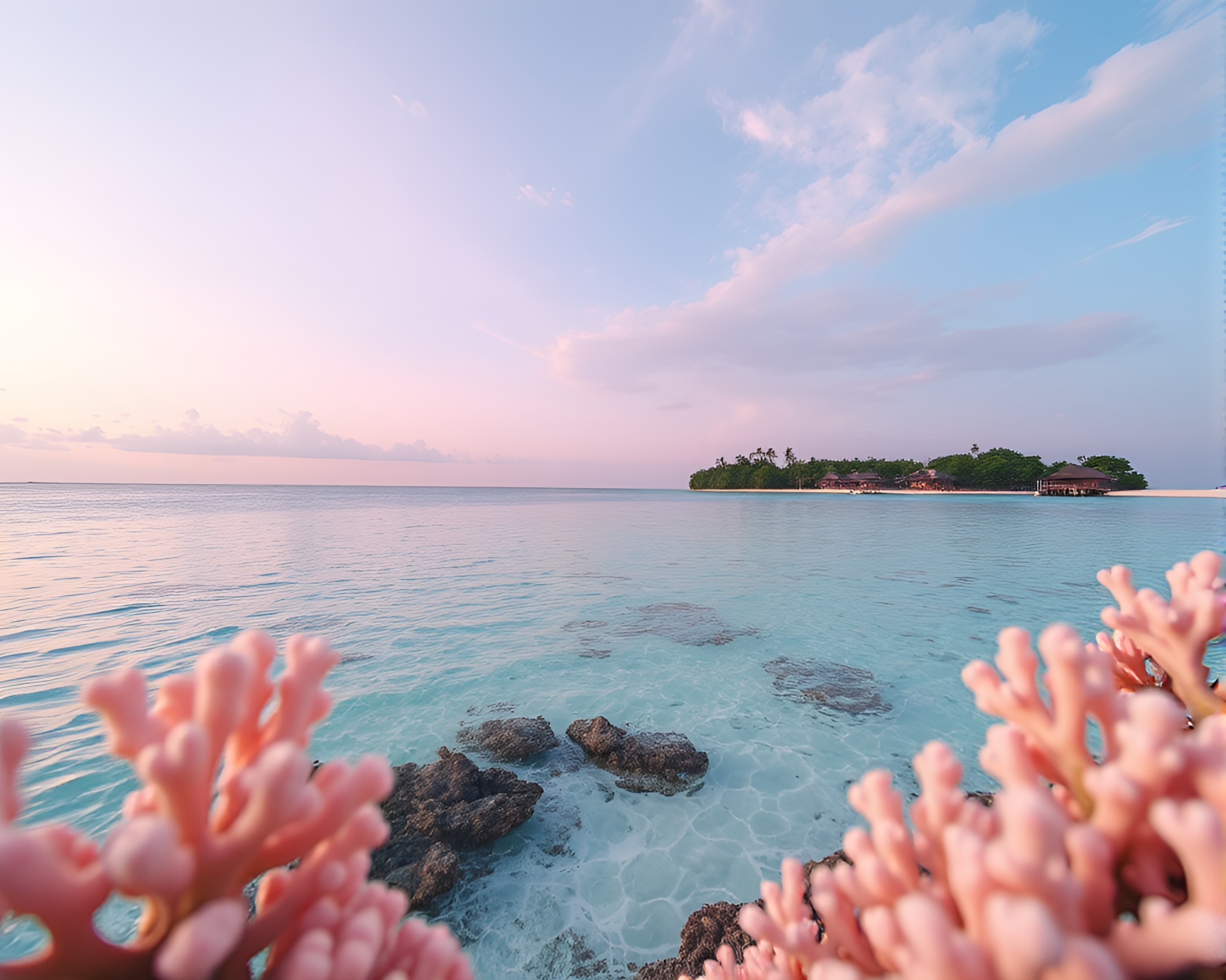 Coral Atoll: Blushing Serenity in Egg Tempera Painting – free AI stock image