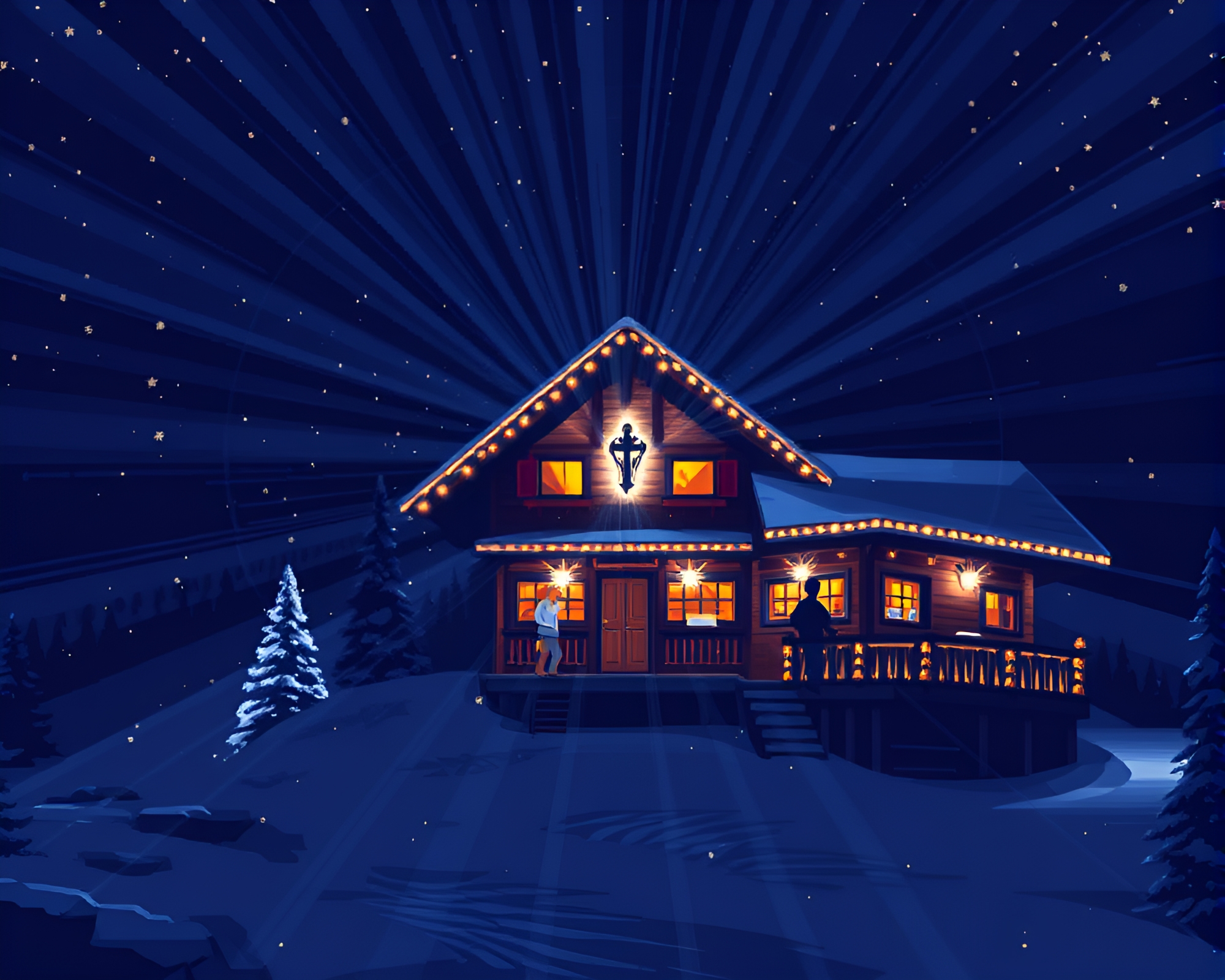 Pixelated Alpine Chalet Disco Party with Symmetrical Design – free AI stock image