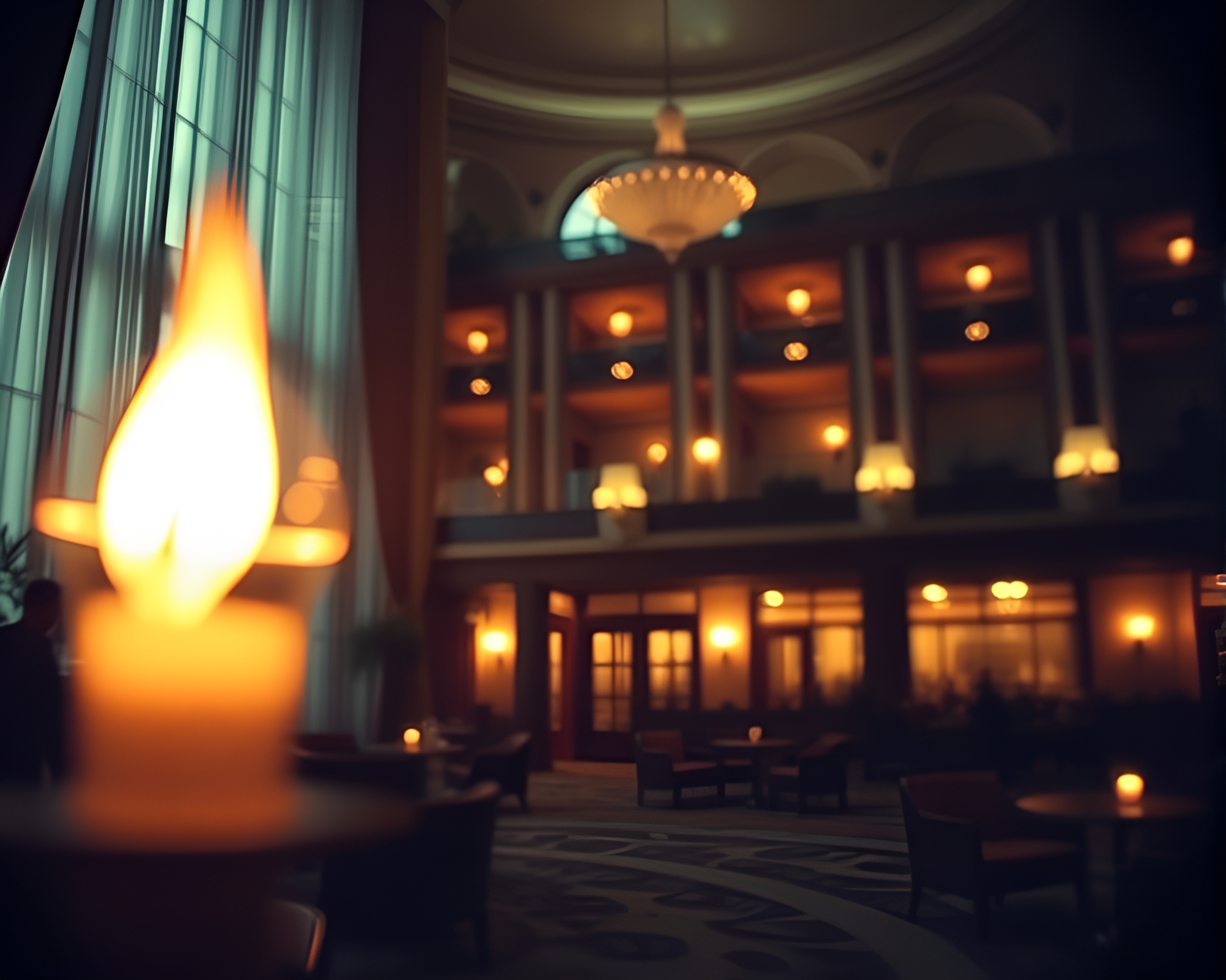 Elegant Art Deco Hotel with Candlelit Shadows – free AI stock image