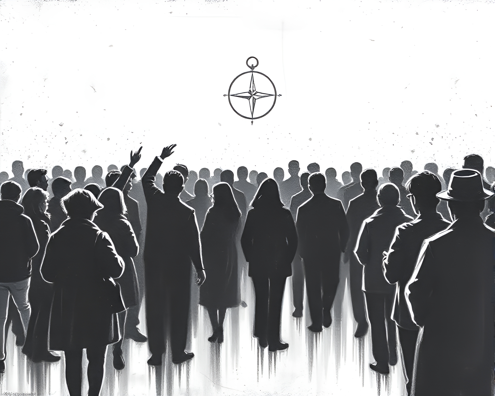 Antique Compass Crowd Silhouette Chalk Drawing – free AI stock image