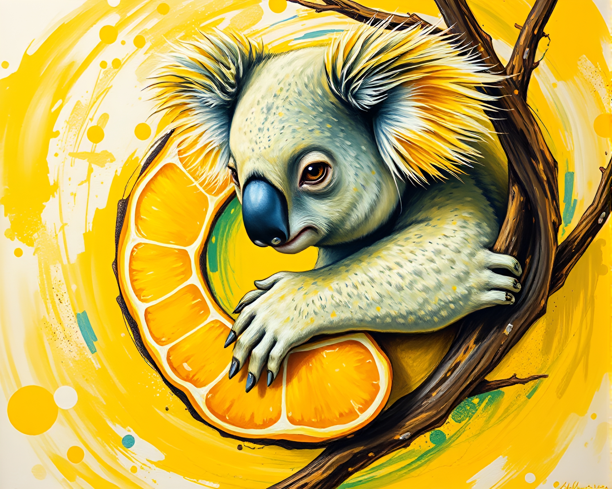 Koala in Golden Spiral Action Painting – free AI stock image
