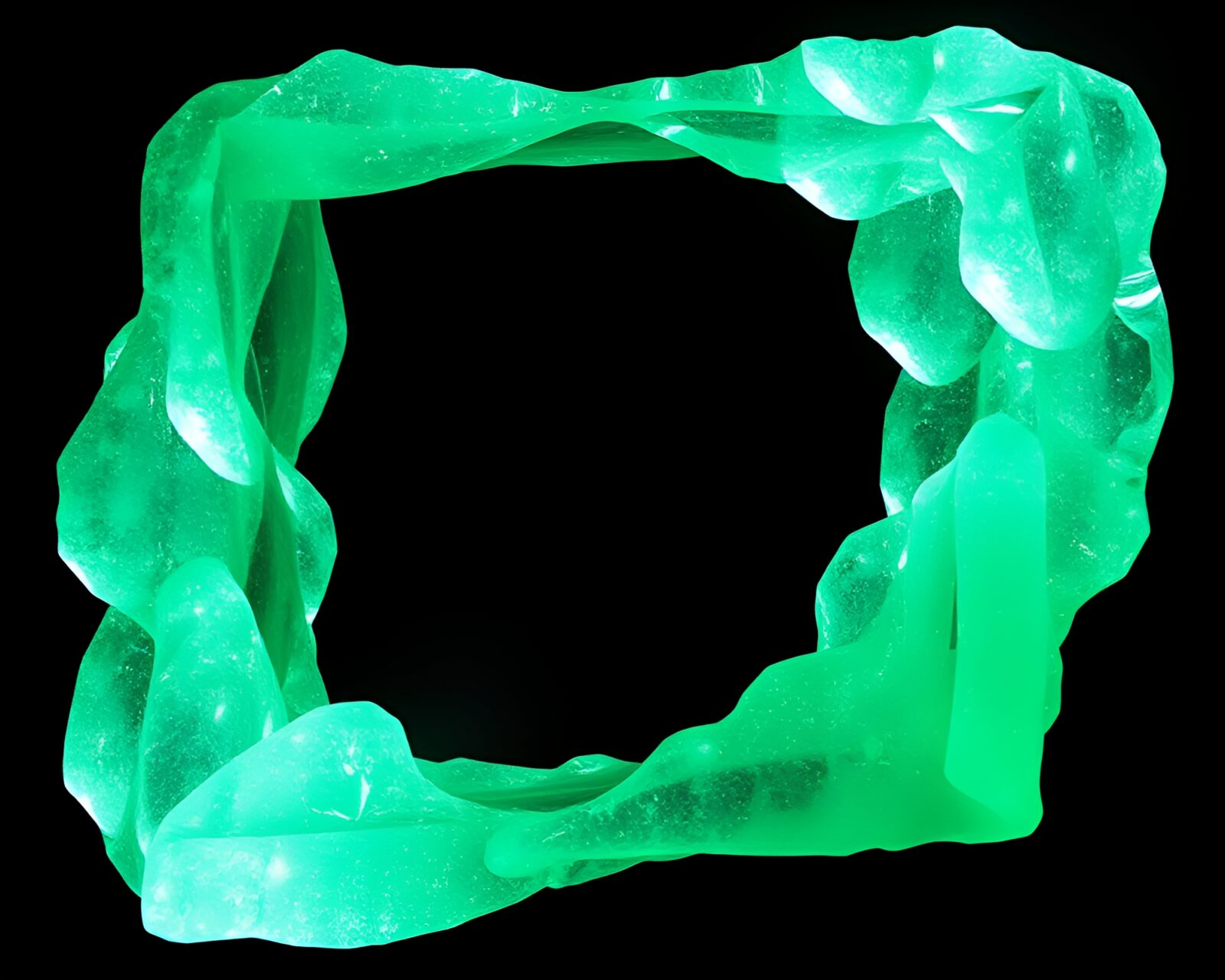 Ethereal anaglyph 3D crystal floating in a mint green glow