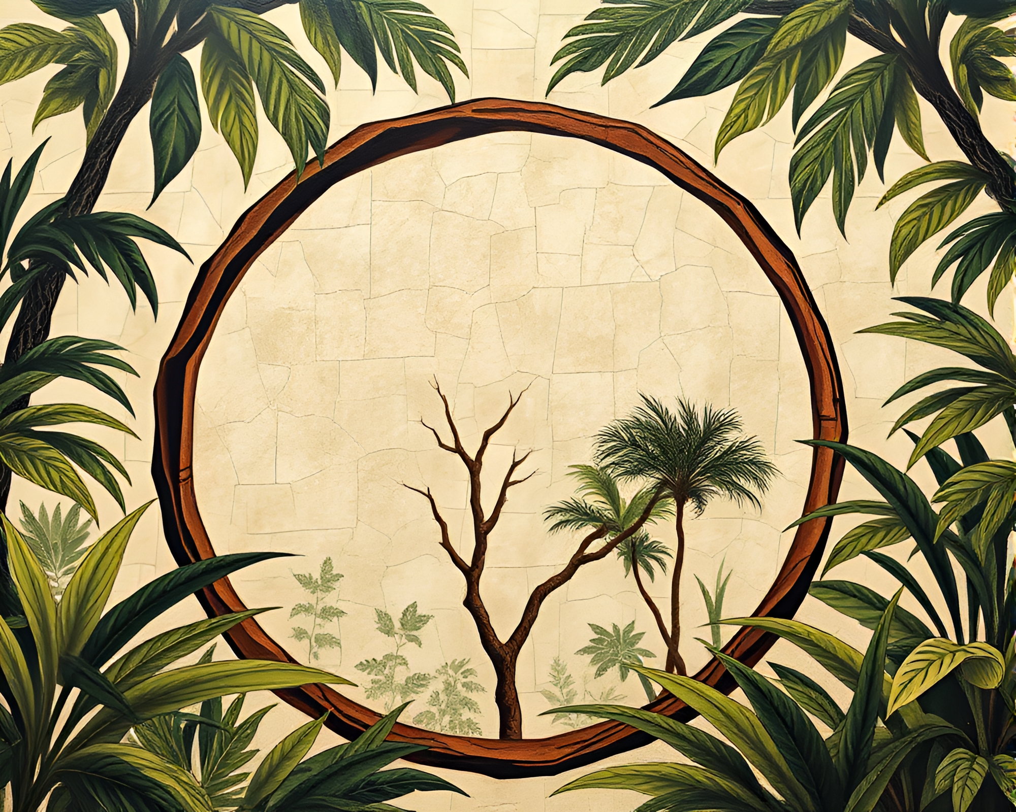 Ethereal Jungle Canopy Portal in Circular Frame – free AI stock image