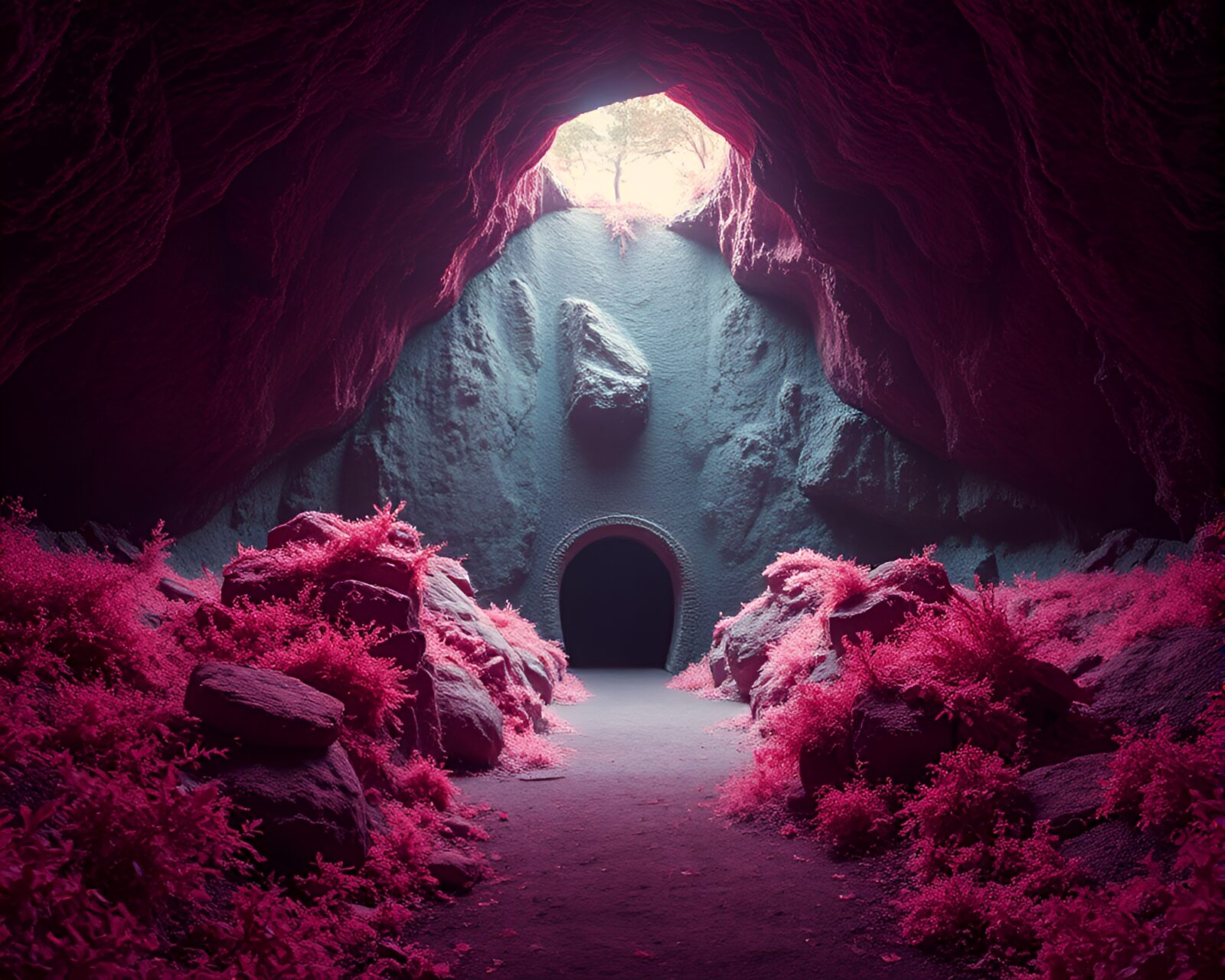 Infrared photo of tight crop bunker with divine light